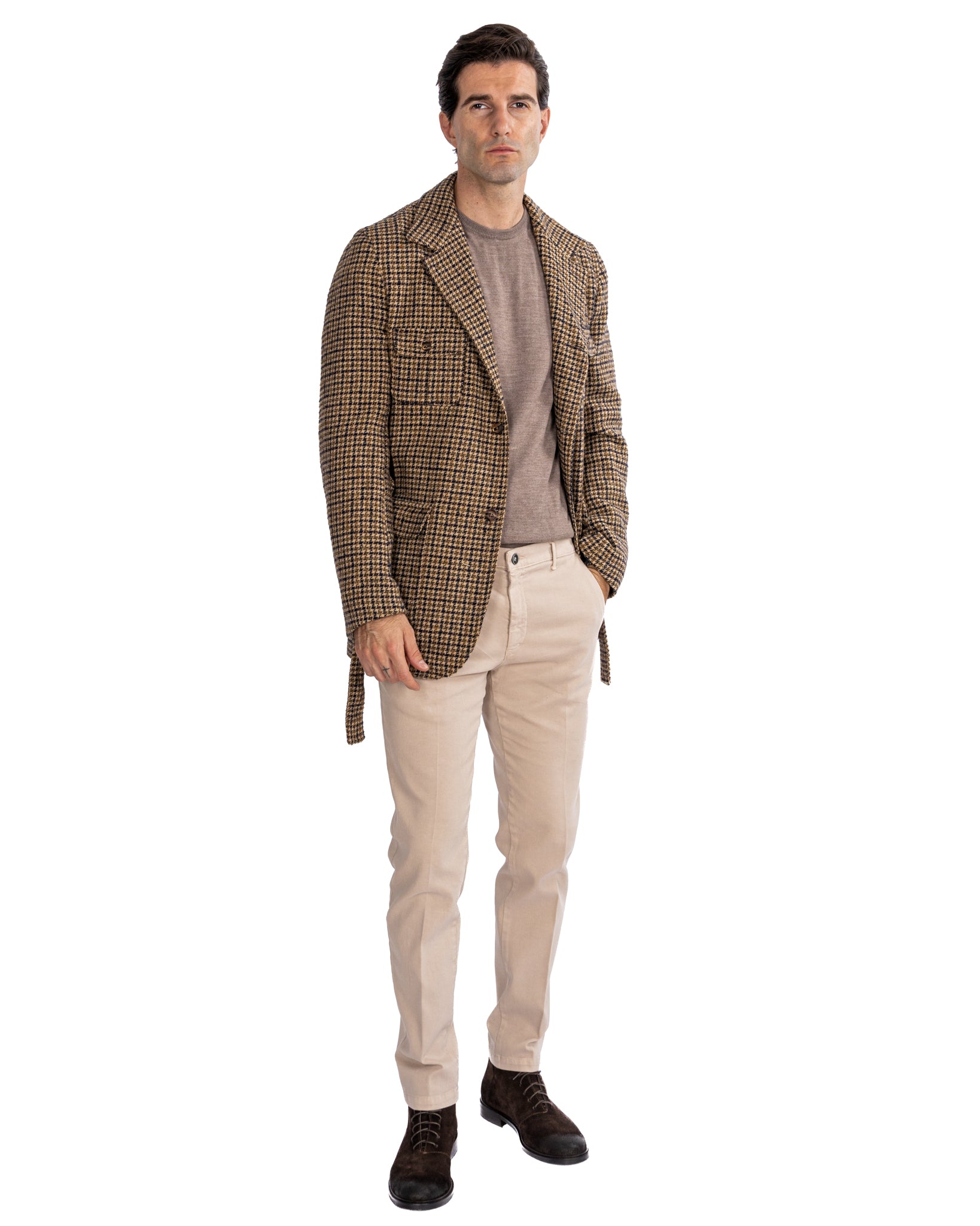 Augustin - mustard houndstooth safari jacket in wool