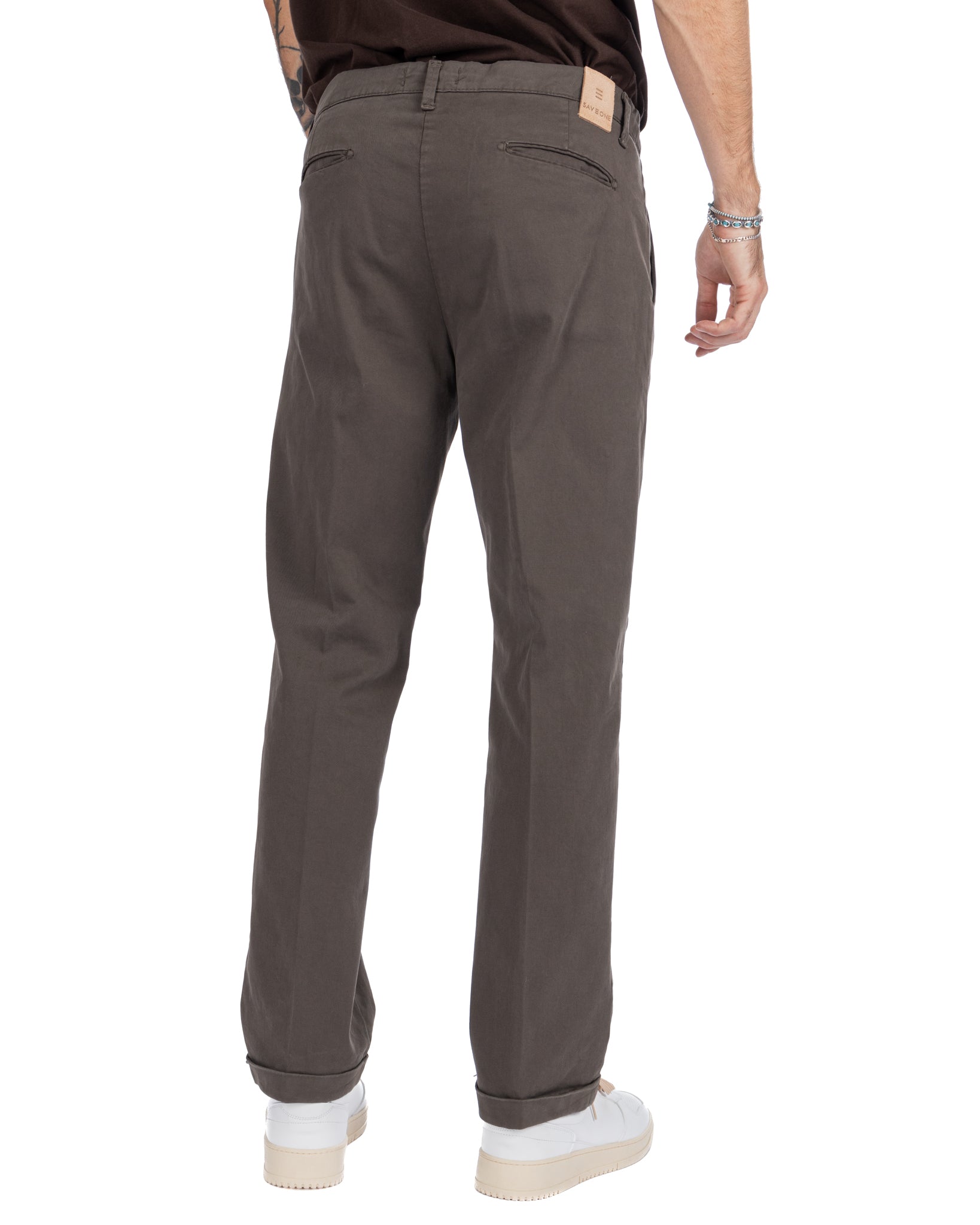 Sean - Mud Wide Cotton Trousers