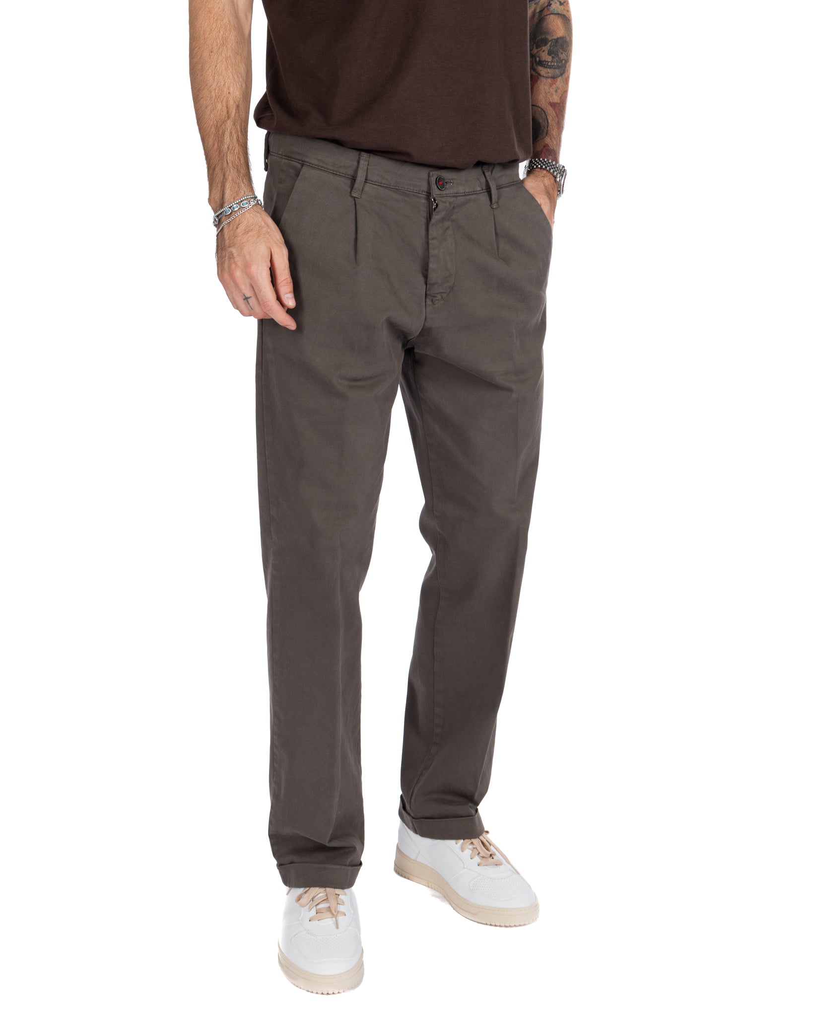 Sean - Mud Wide Cotton Trousers