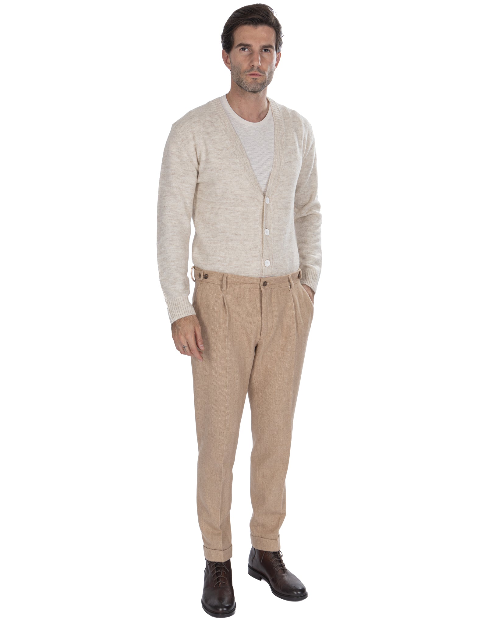 Zurich - beige herringbone trousers