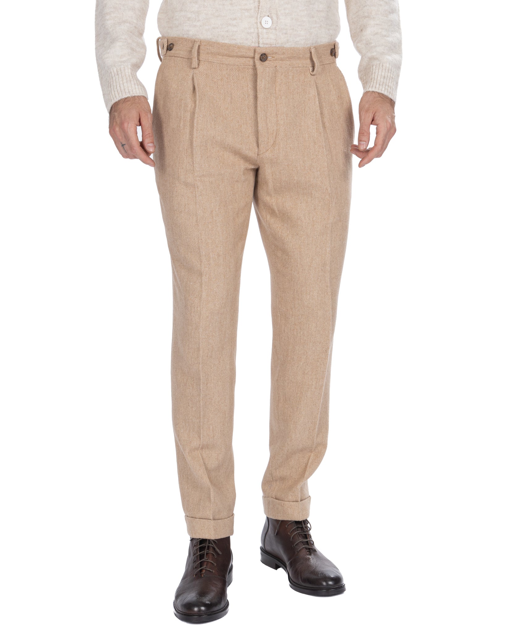 Zurich - beige herringbone trousers