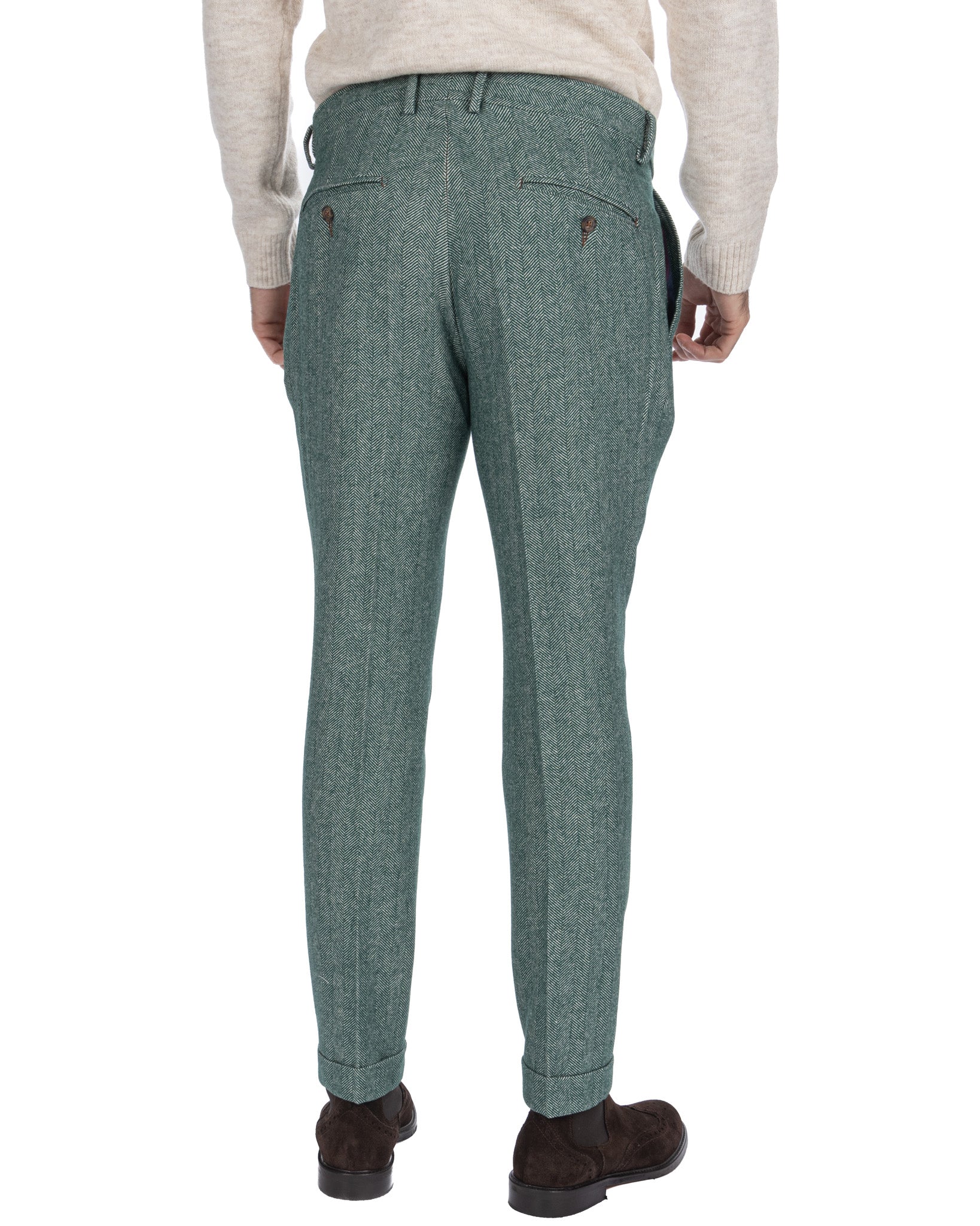 Zurich - green herringbone trousers