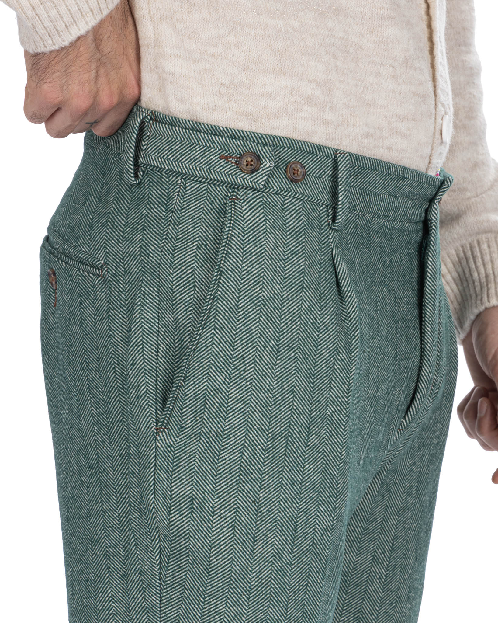 Zurich - green herringbone trousers