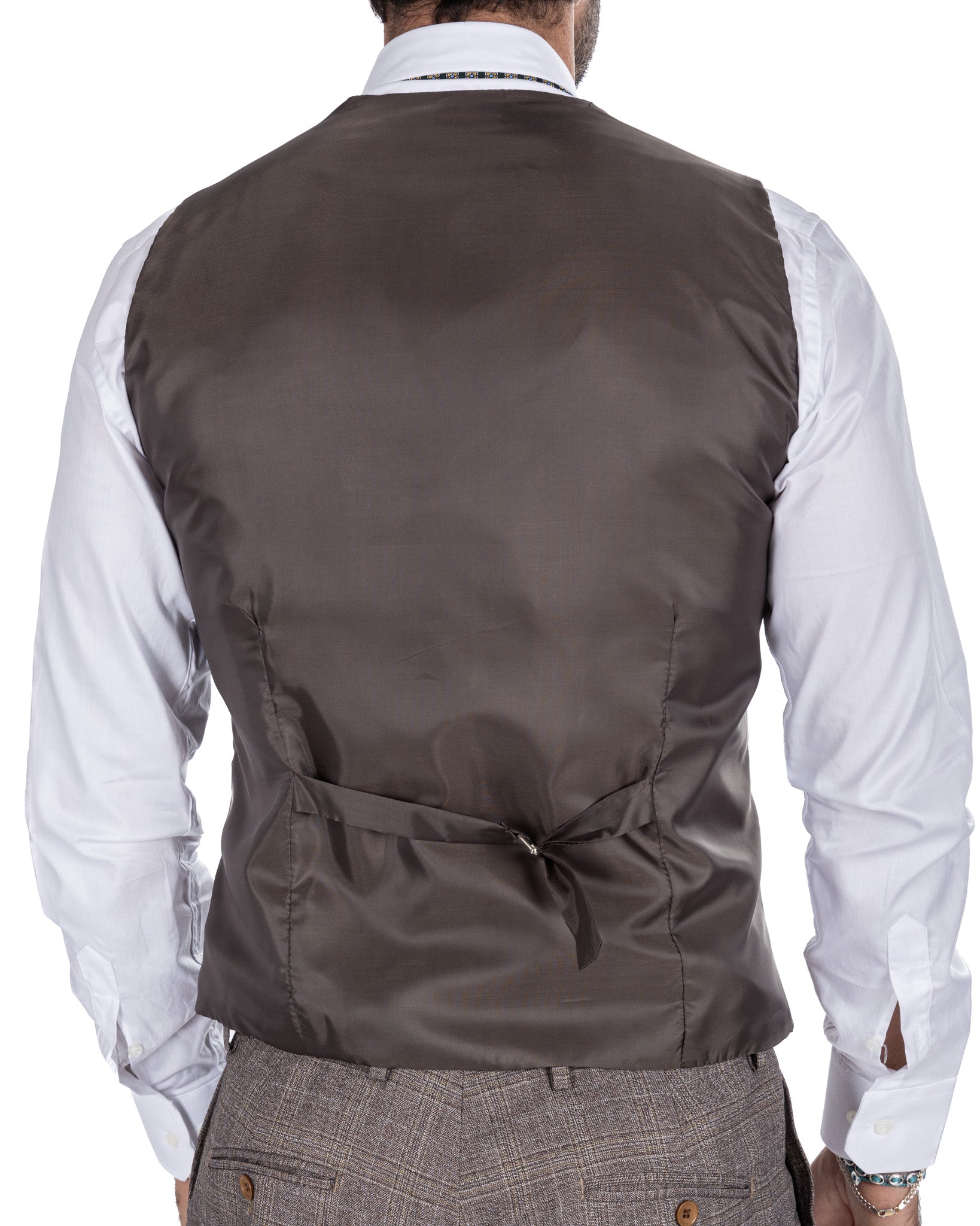 Senales - gilet monopetto quadro beige