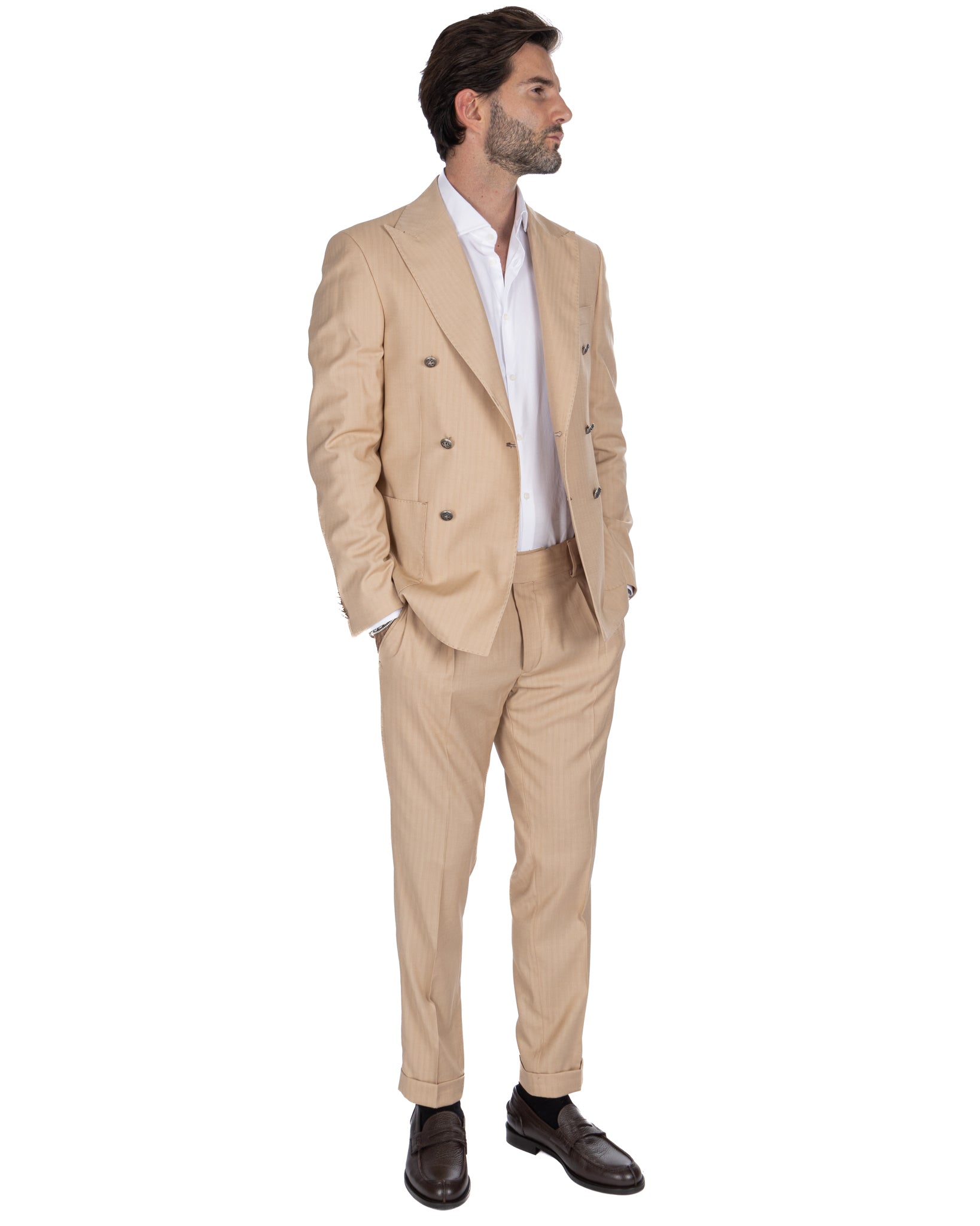 Lisbon - Solaro Beige Double Breasted Jacket