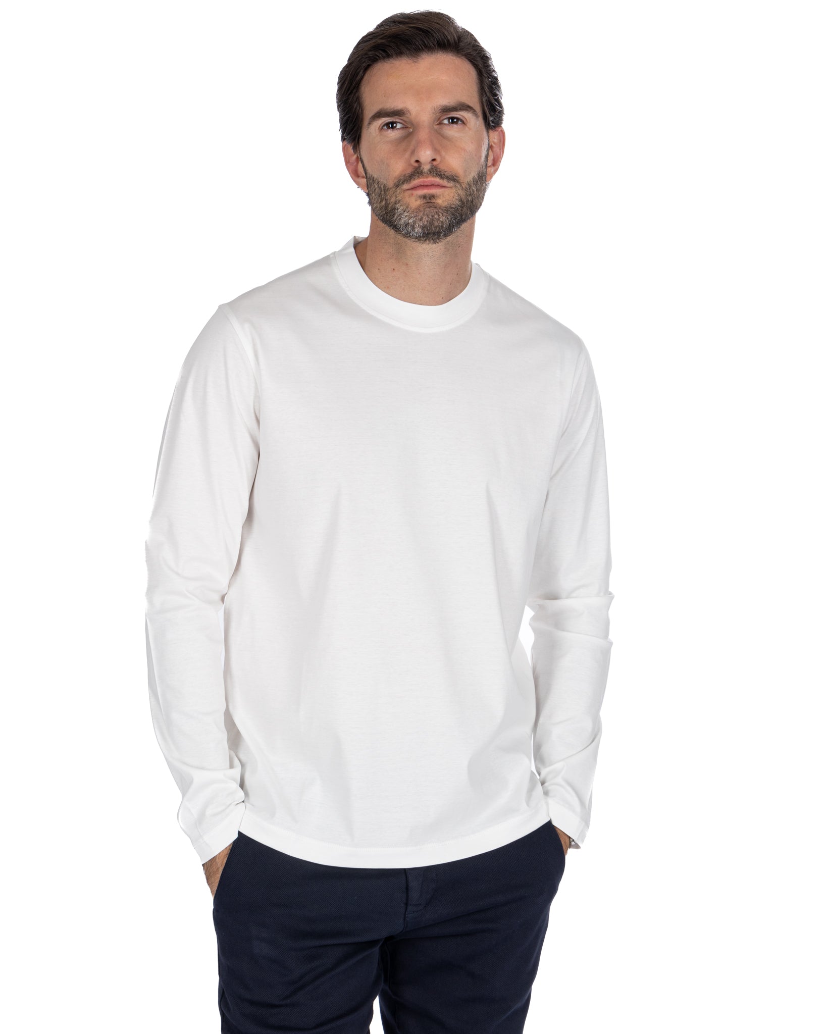 Nimega - t-shirt manica lunga bianca in cotone