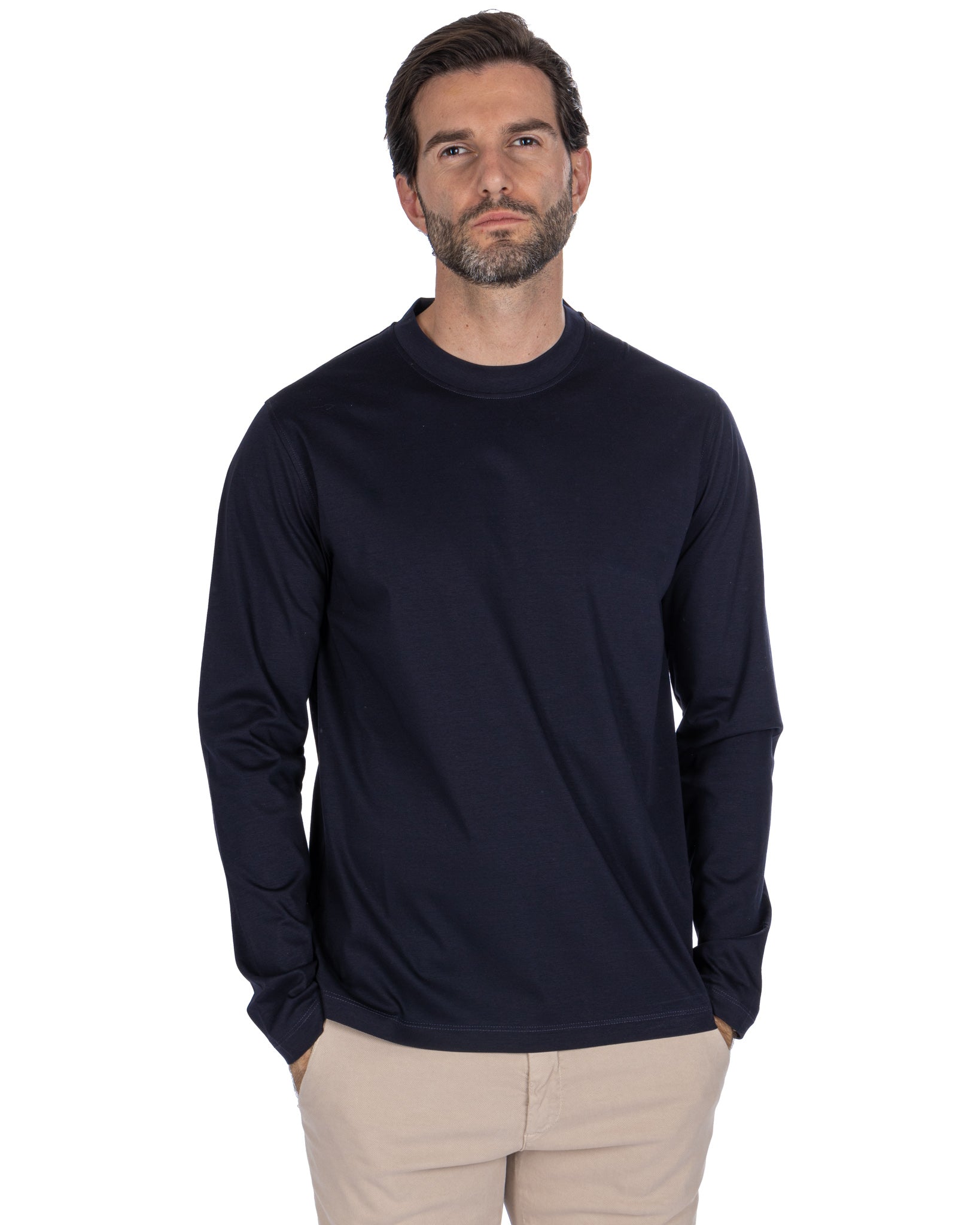 Nimega - t-shirt manica lunga blu in cotone