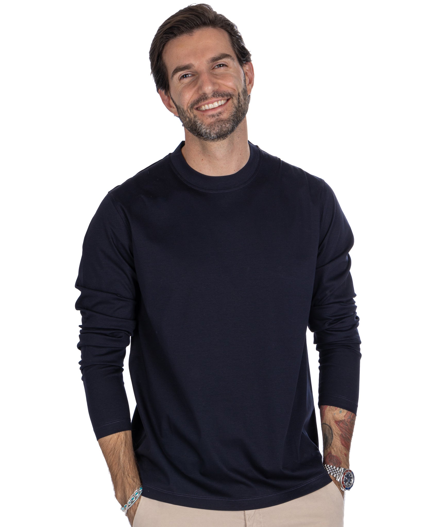 Nimega - blue long sleeve cotton t-shirt