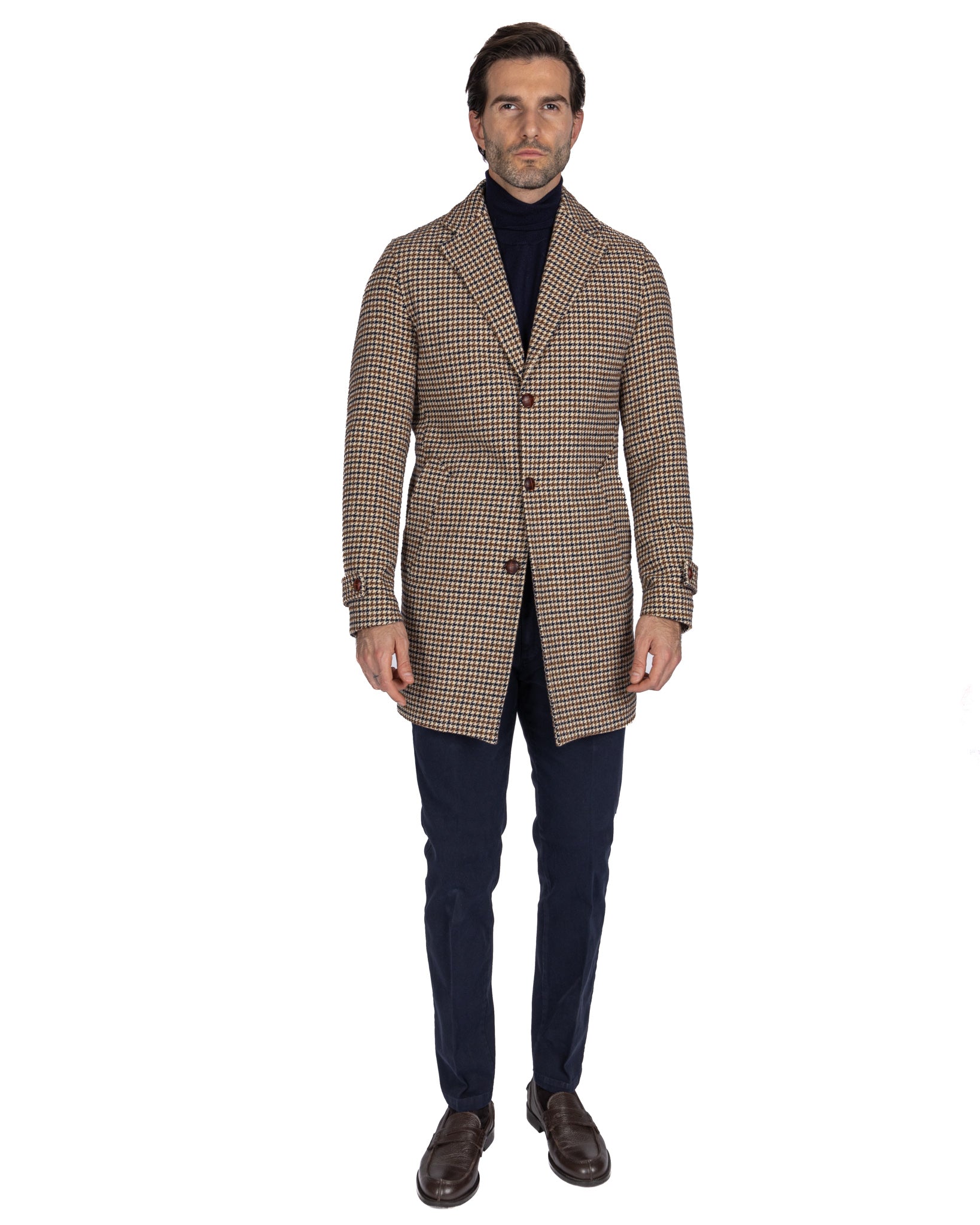 Alexandre - mustard houndstooth single breasted coat