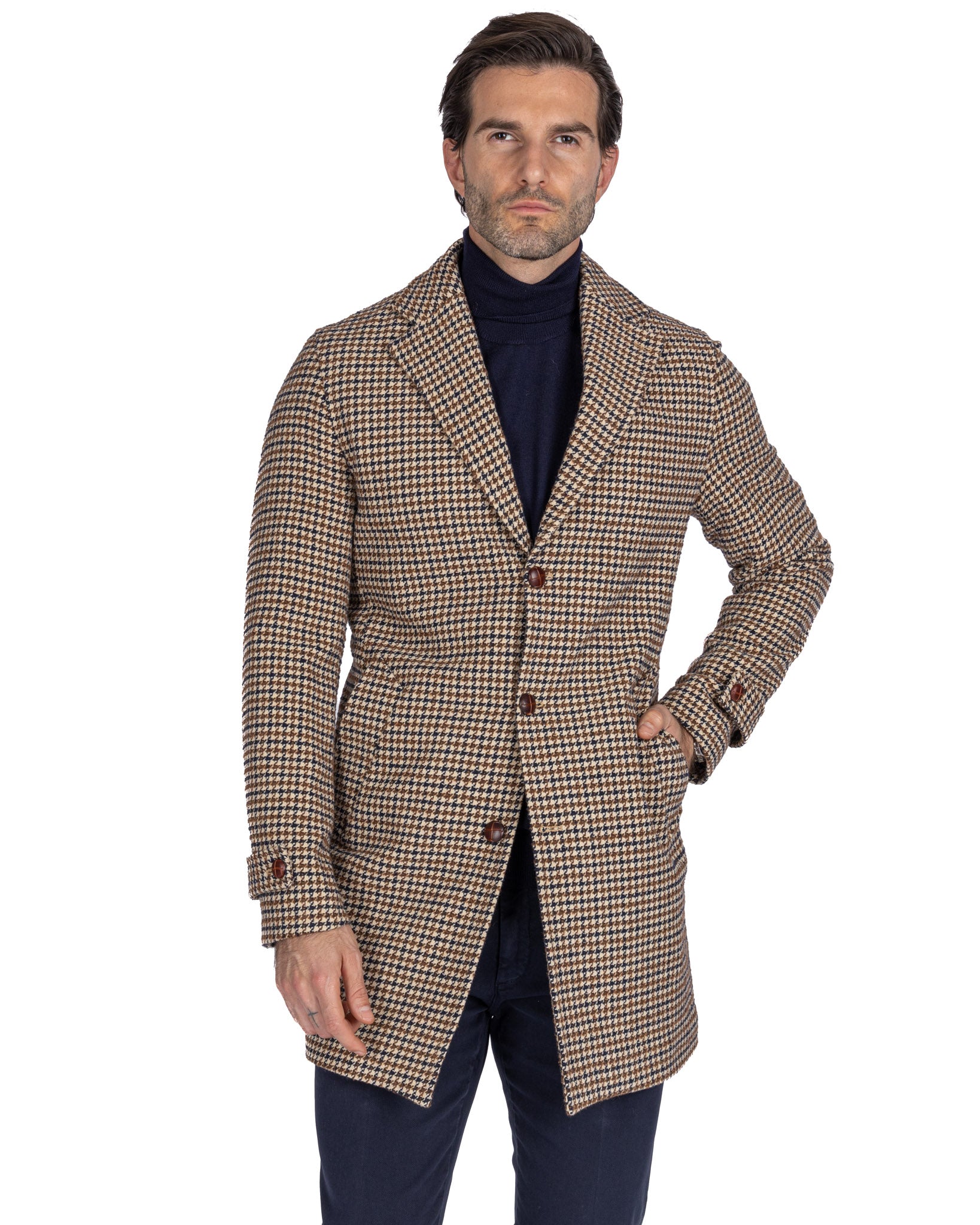 Alexandre - mustard houndstooth single breasted coat