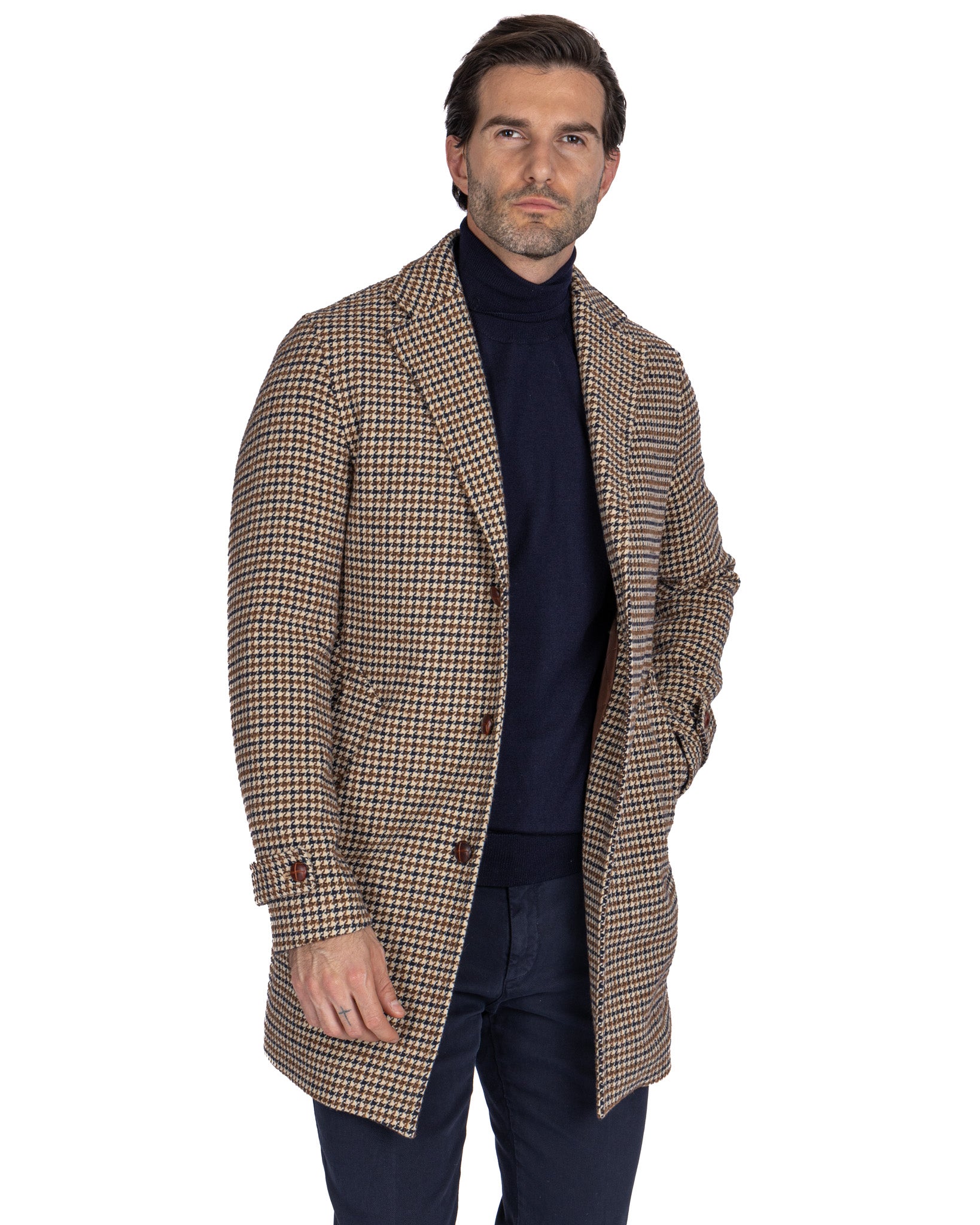 Alexandre - mustard houndstooth single breasted coat