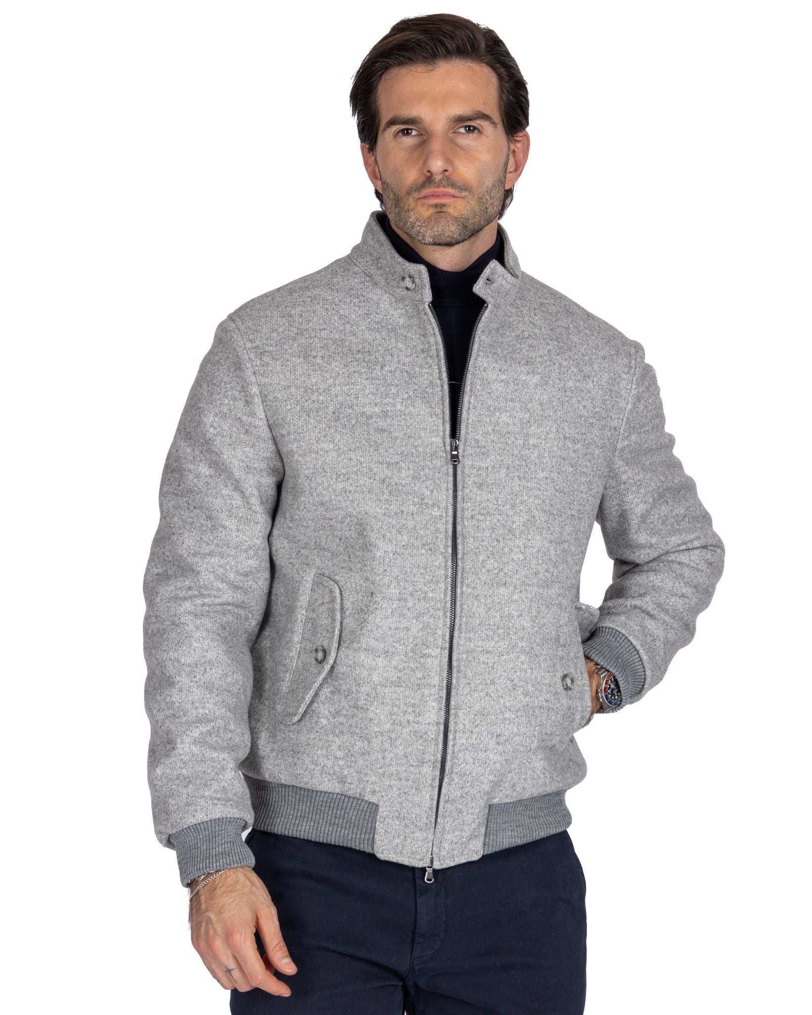 Ivo - grey cloth zip bomber jacket