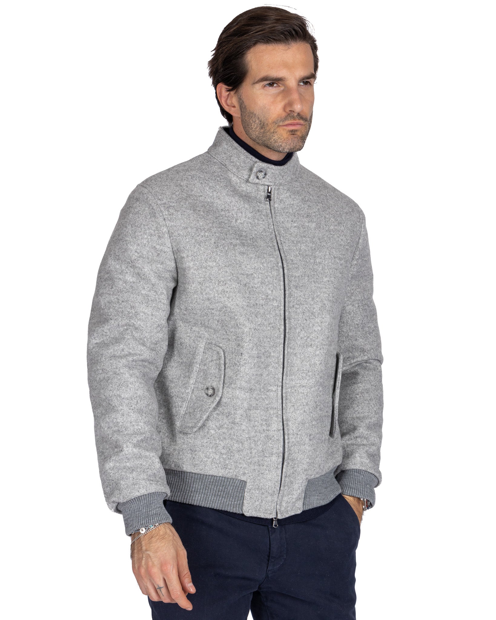 Ivo - grey cloth zip bomber jacket