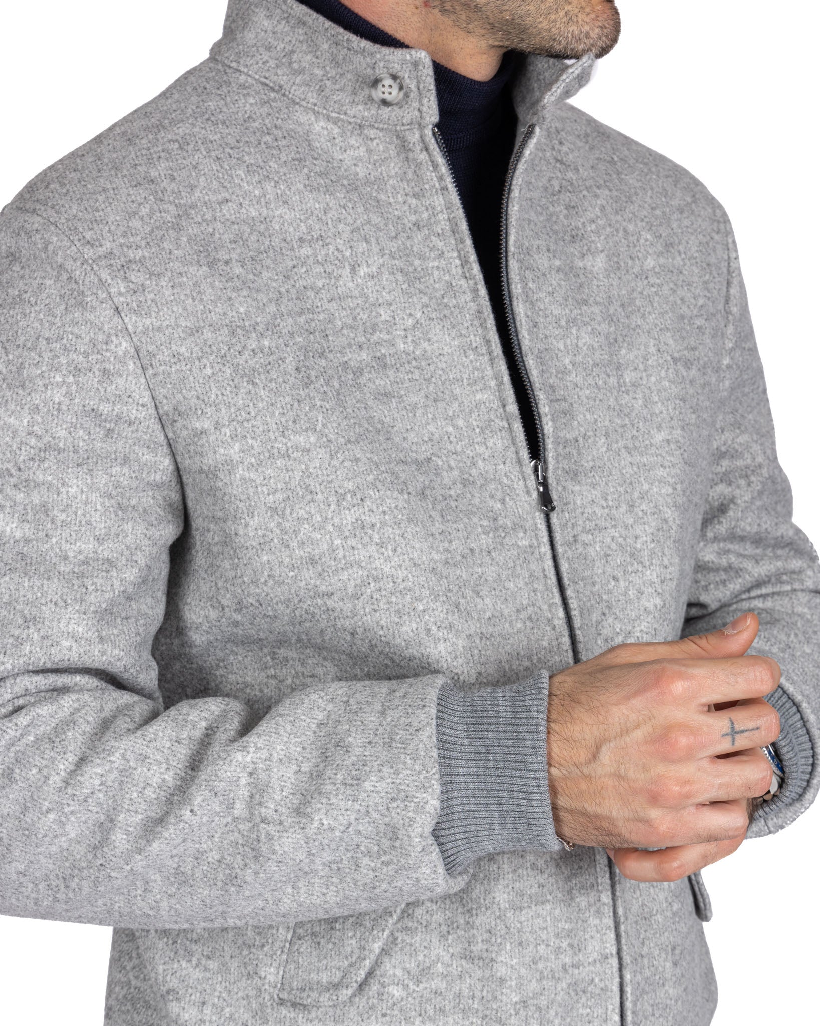 Ivo - grey cloth zip bomber jacket