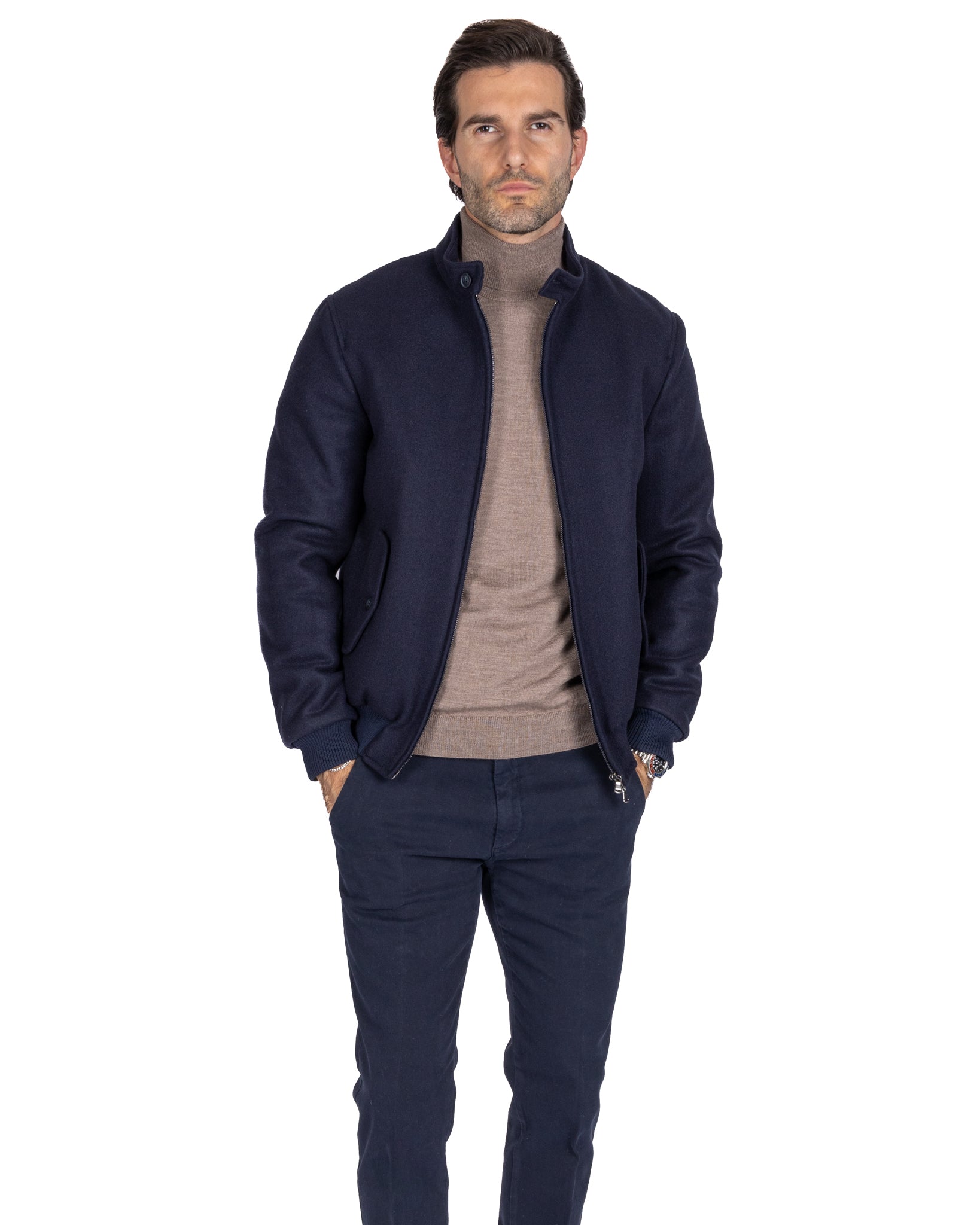 Ivo - blue cloth zip bomber jacket