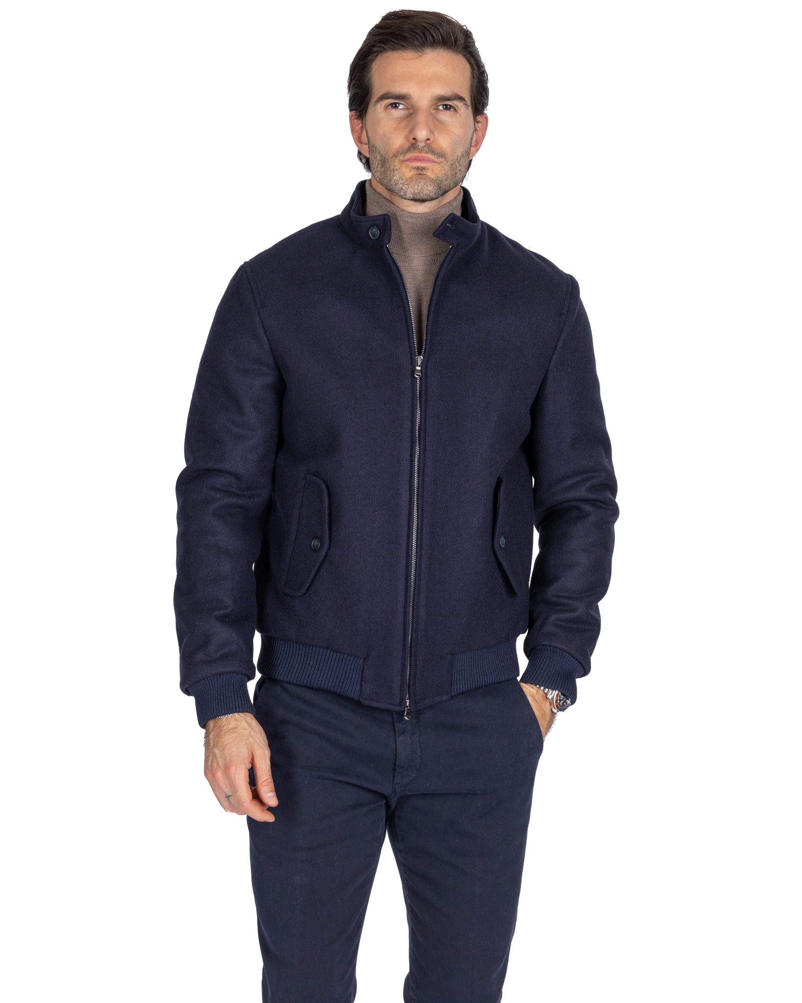 Ivo - blue cloth zip bomber jacket