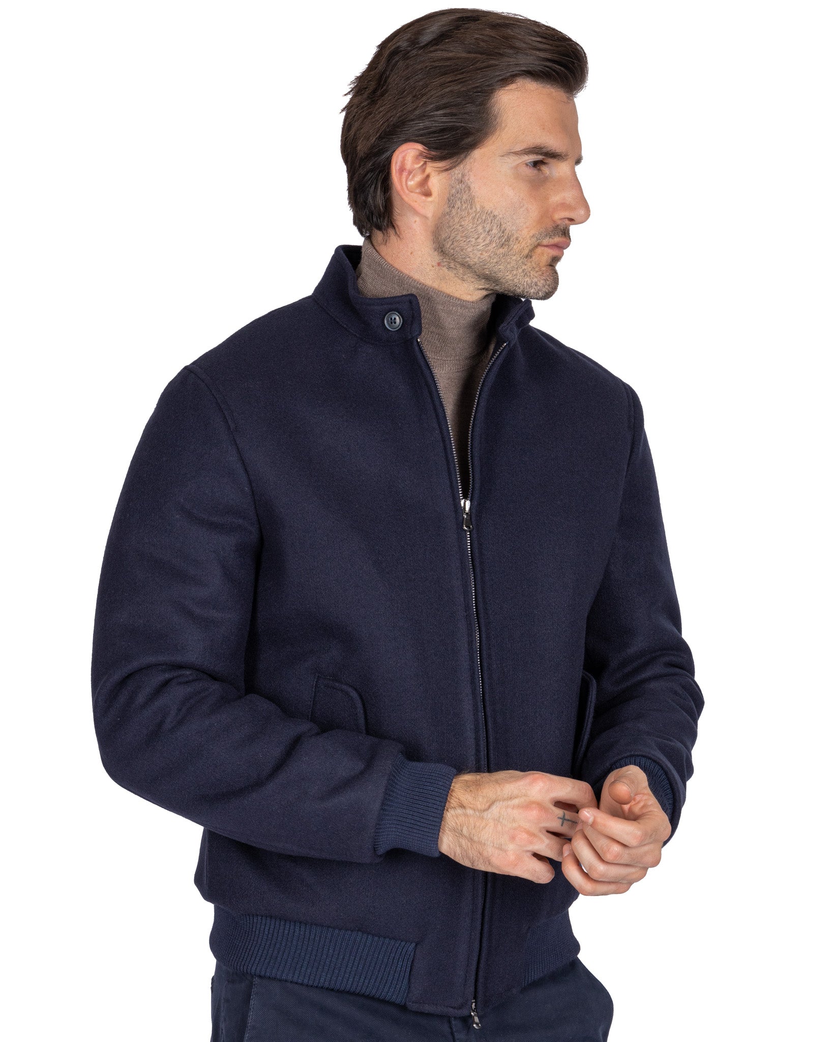 Ivo - blue cloth zip bomber jacket