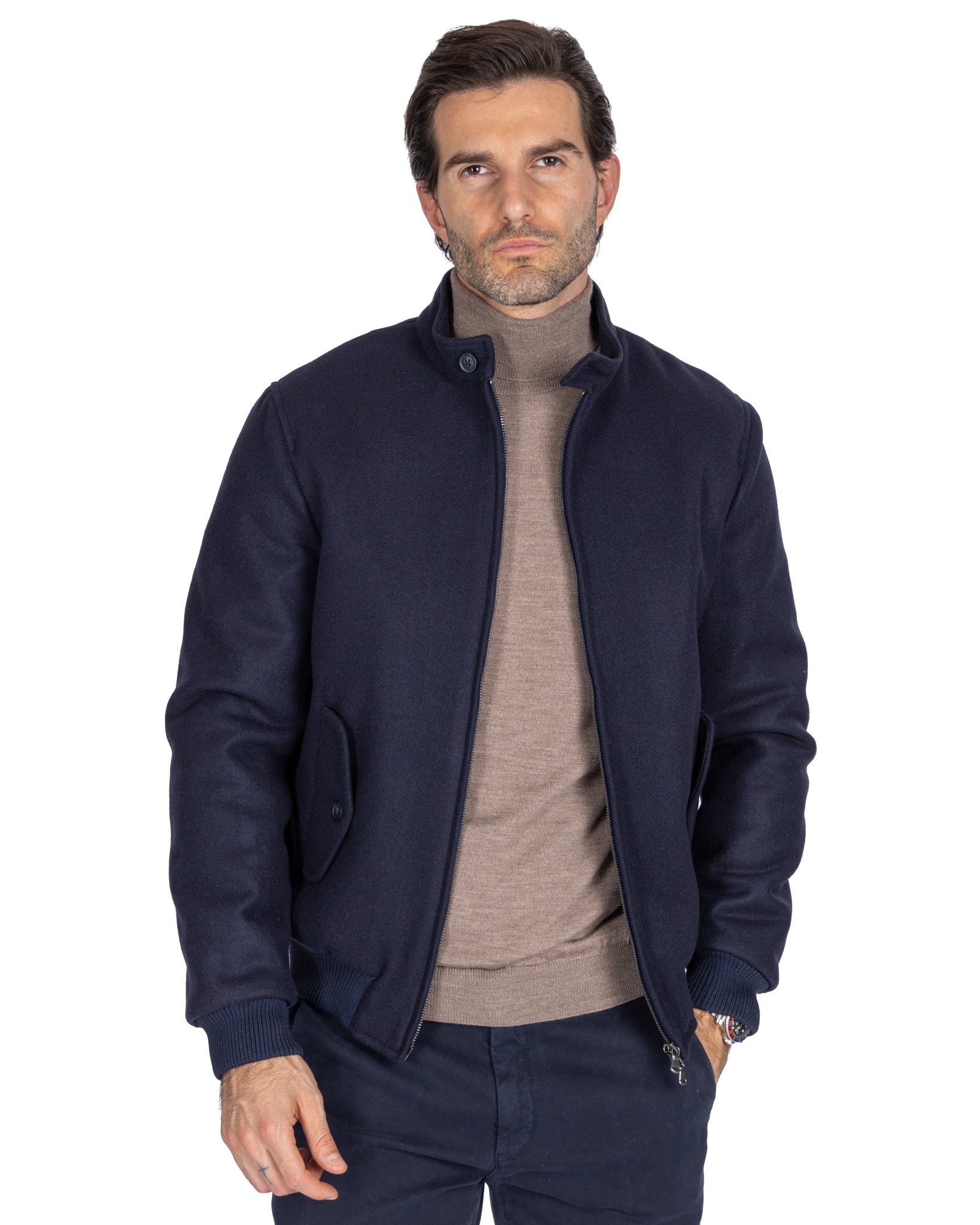 Ivo - blue cloth zip bomber jacket