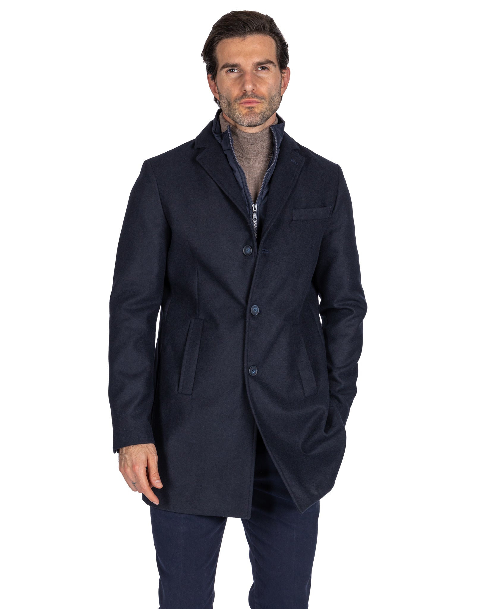 Silvain - single breasted coat with blue bib