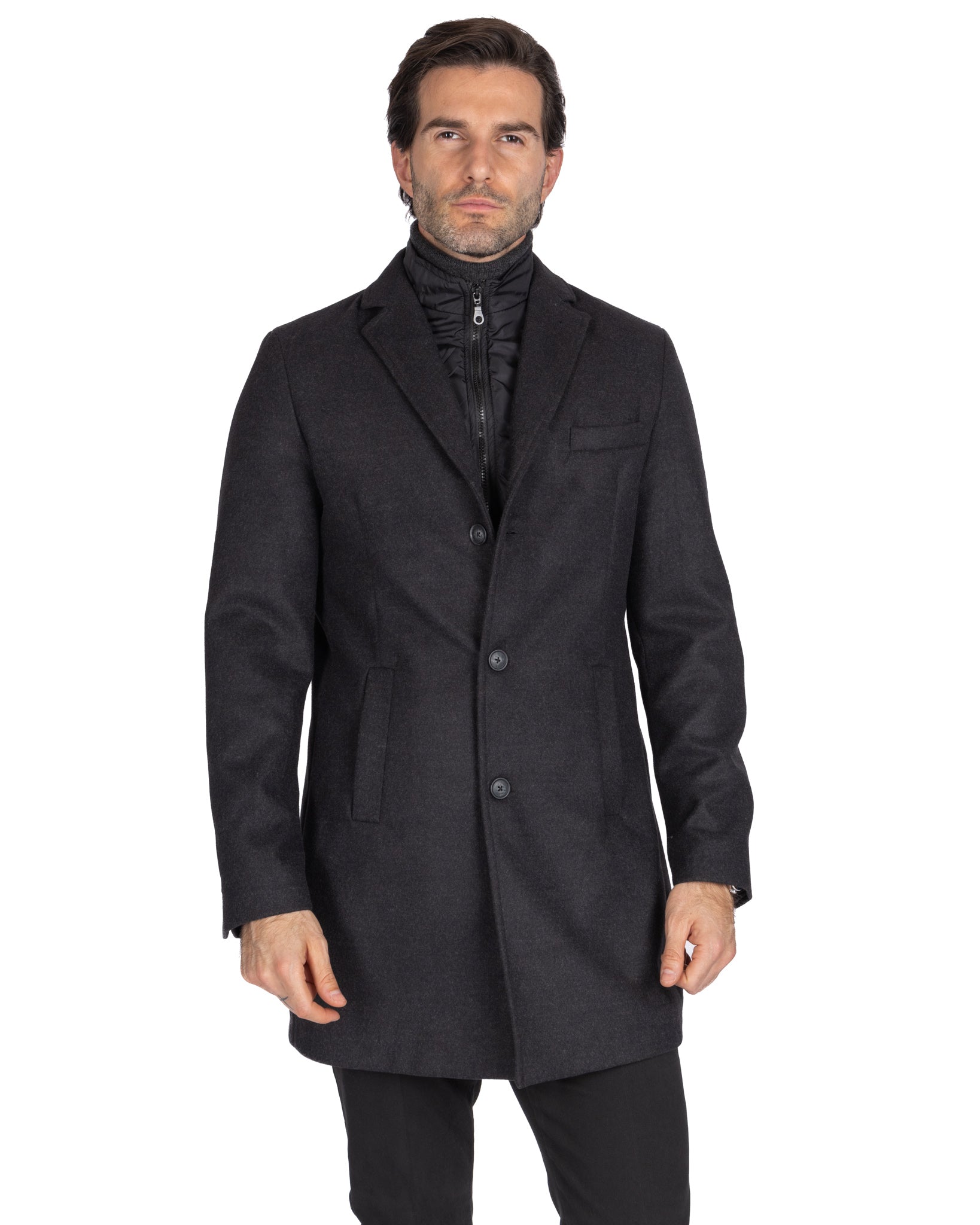 Silvain - single breasted coat with anthracite bib