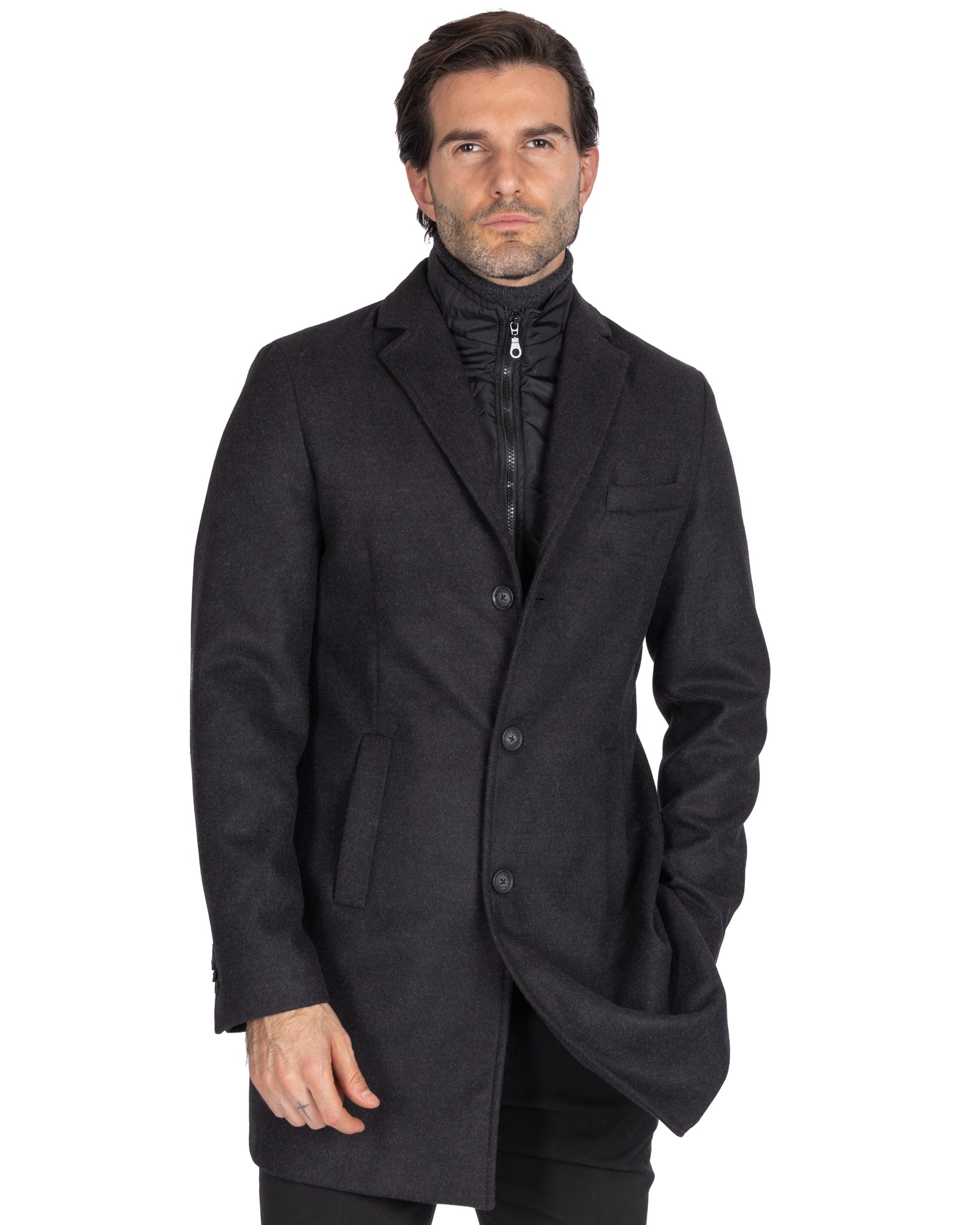 Silvain - single breasted coat with anthracite bib