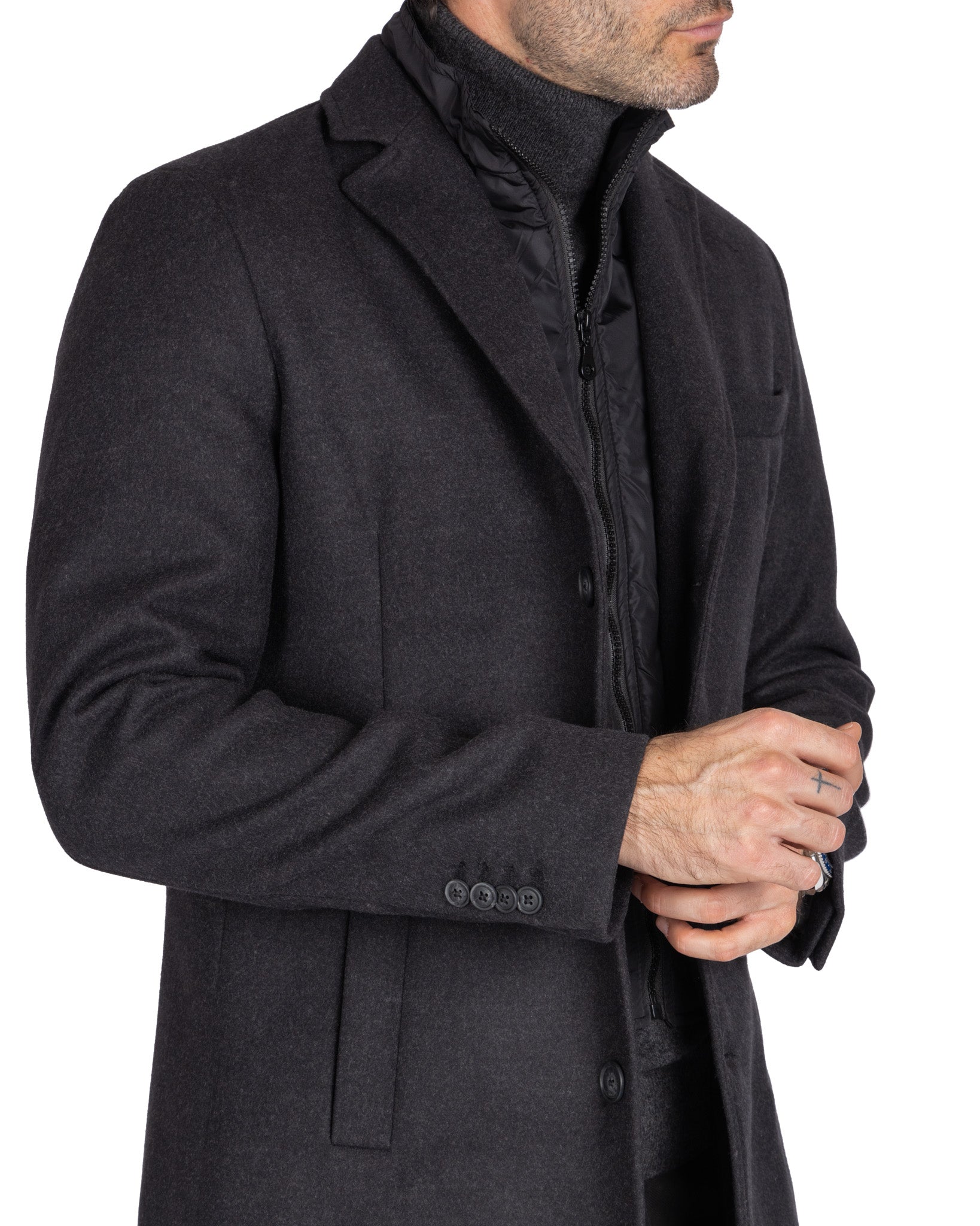 Silvain - single breasted coat with anthracite bib