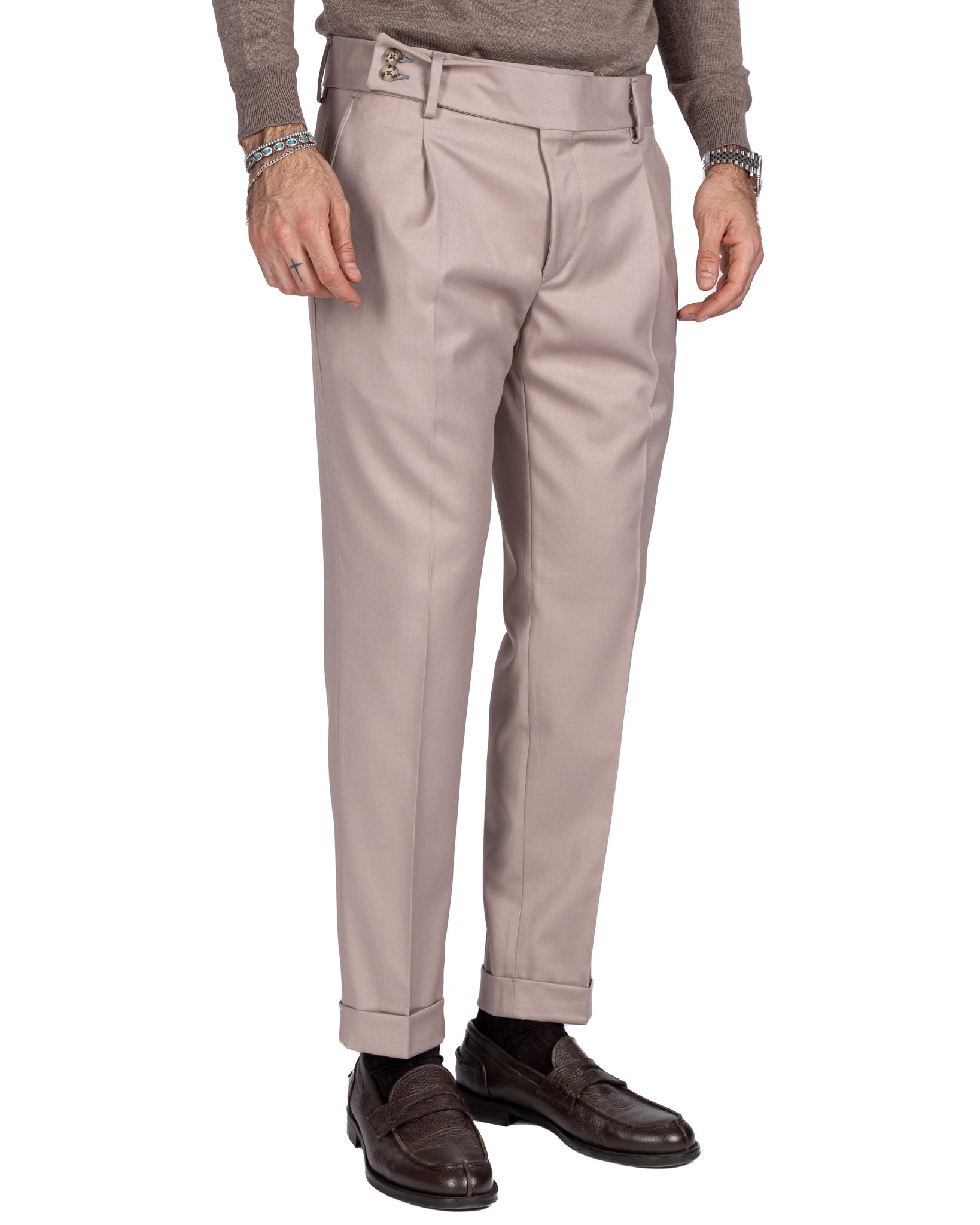 Lucca - pantalone vita alta beige