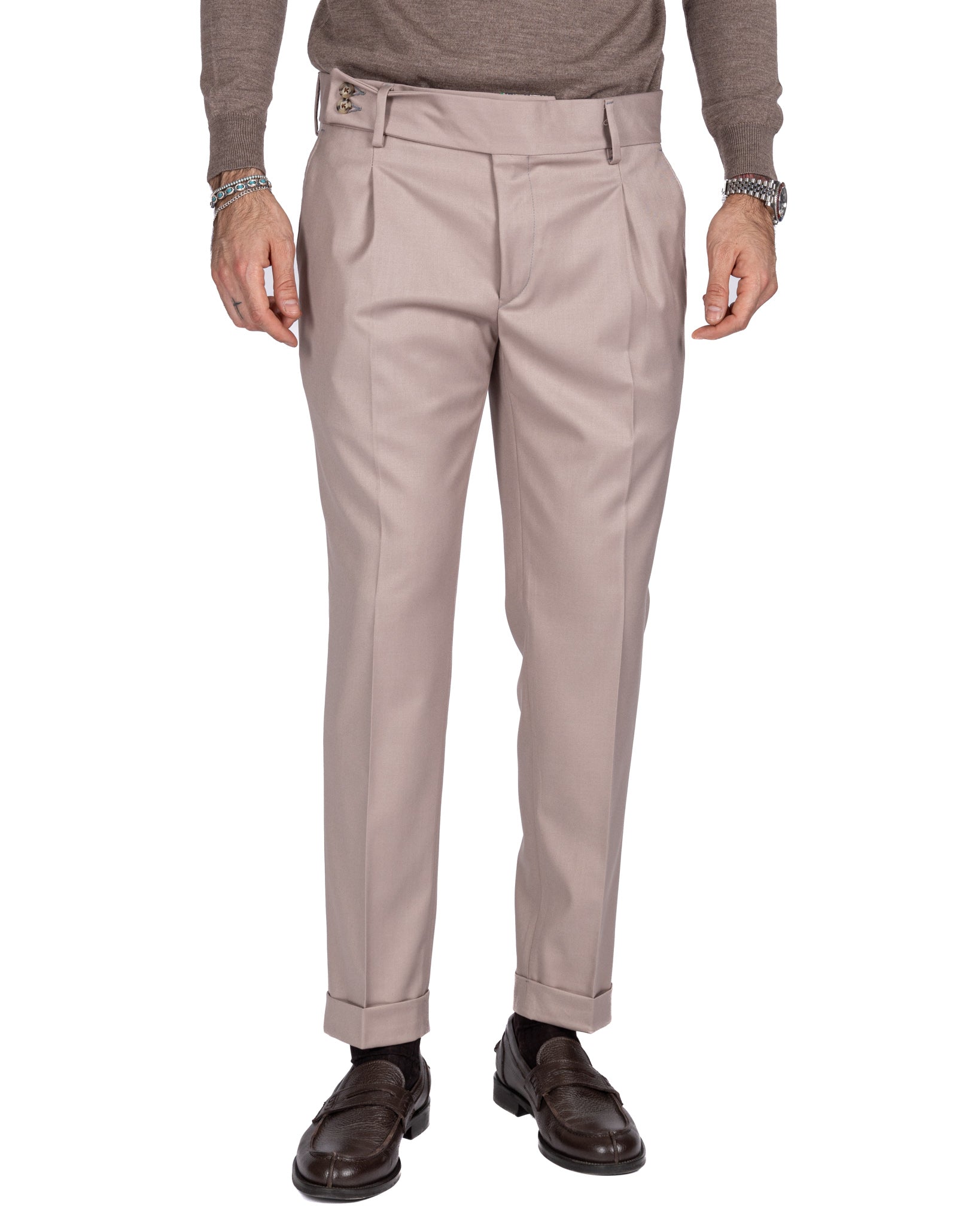 Lucca - pantalone vita alta beige