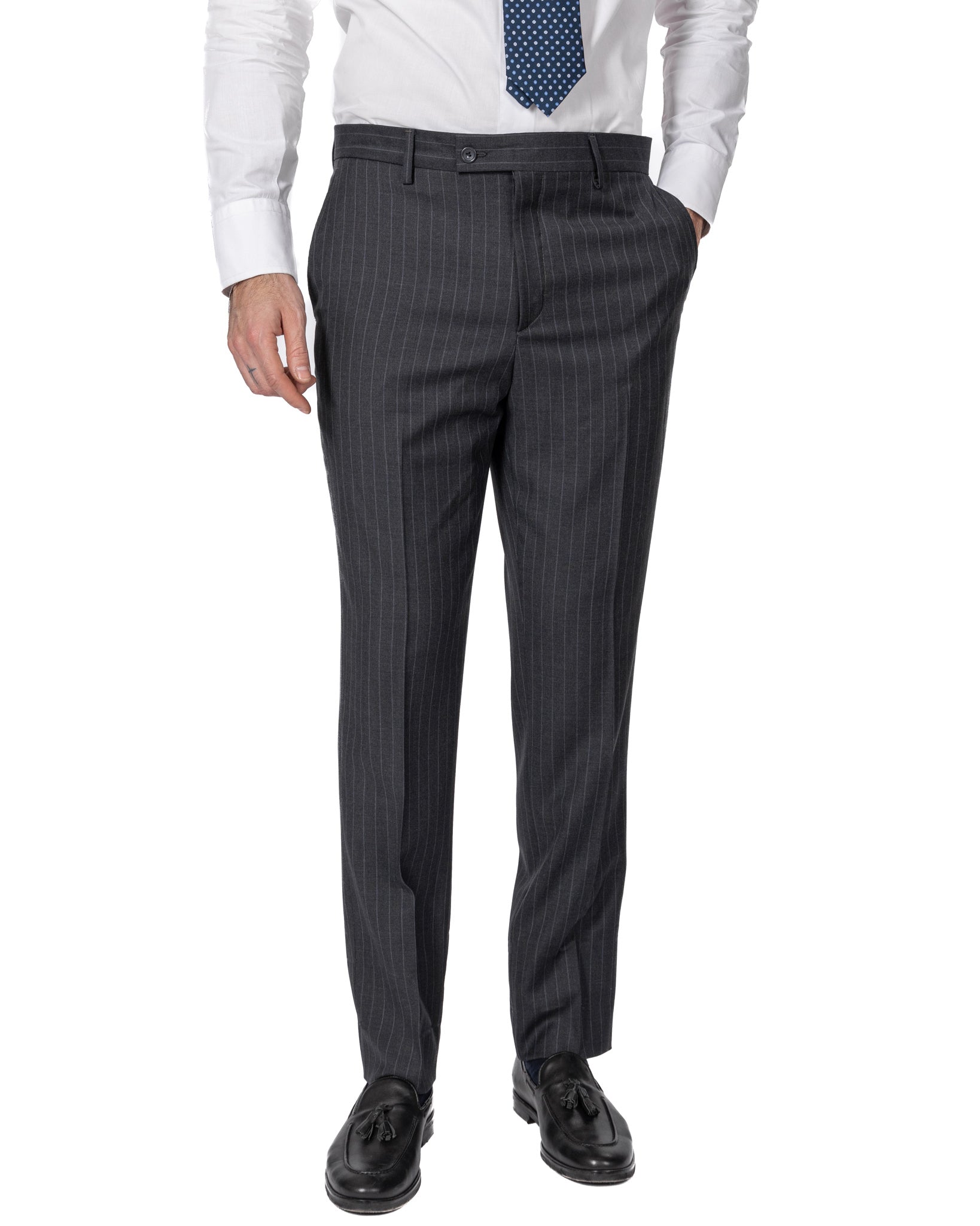 Grey Pinstripe Double Breasted Suit - Drago