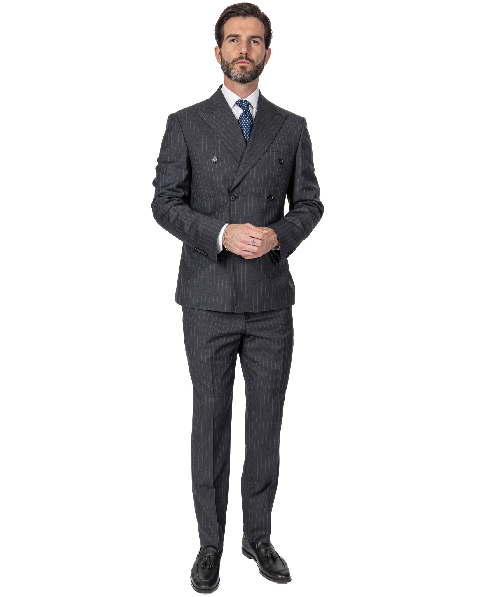 Grey Pinstripe Double Breasted Suit - Drago