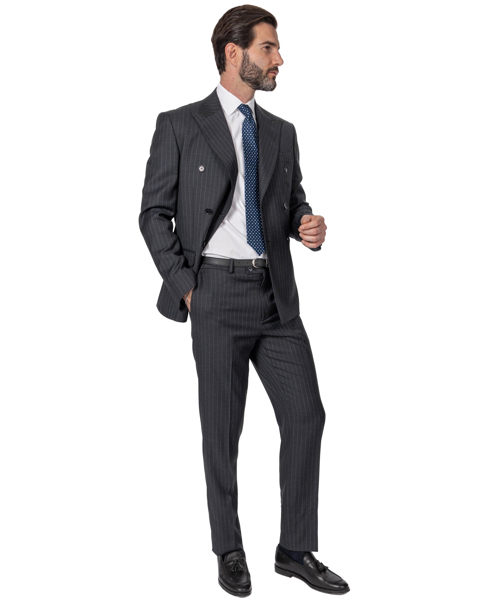 Grey Pinstripe Double Breasted Suit - Drago