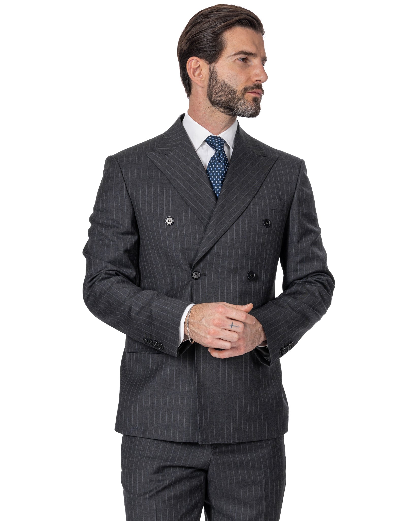 Grey Pinstripe Double Breasted Suit - Drago