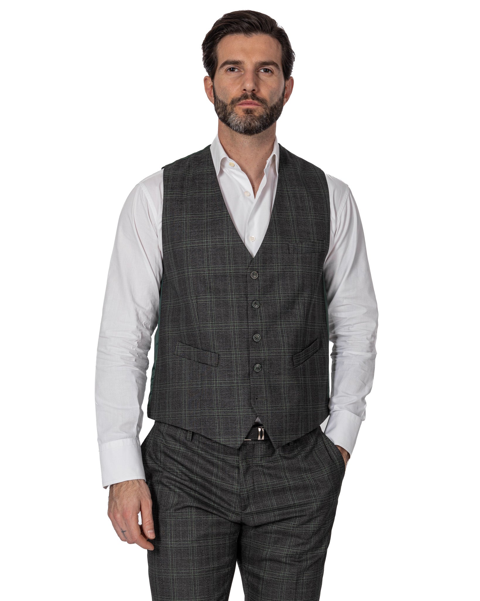 Senales - green square single-breasted waistcoat