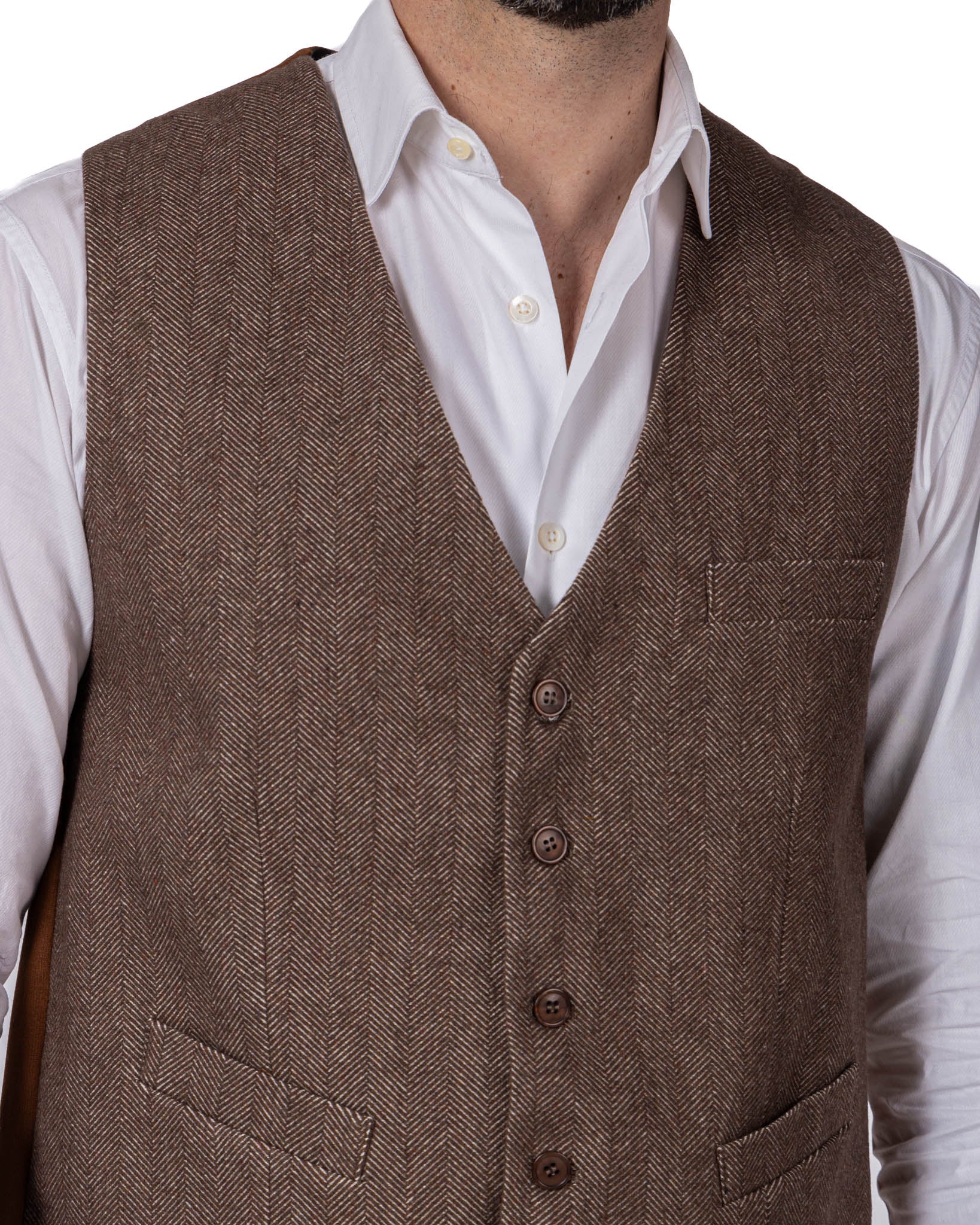 Laives - dark brown herringbone single-breasted waistcoat