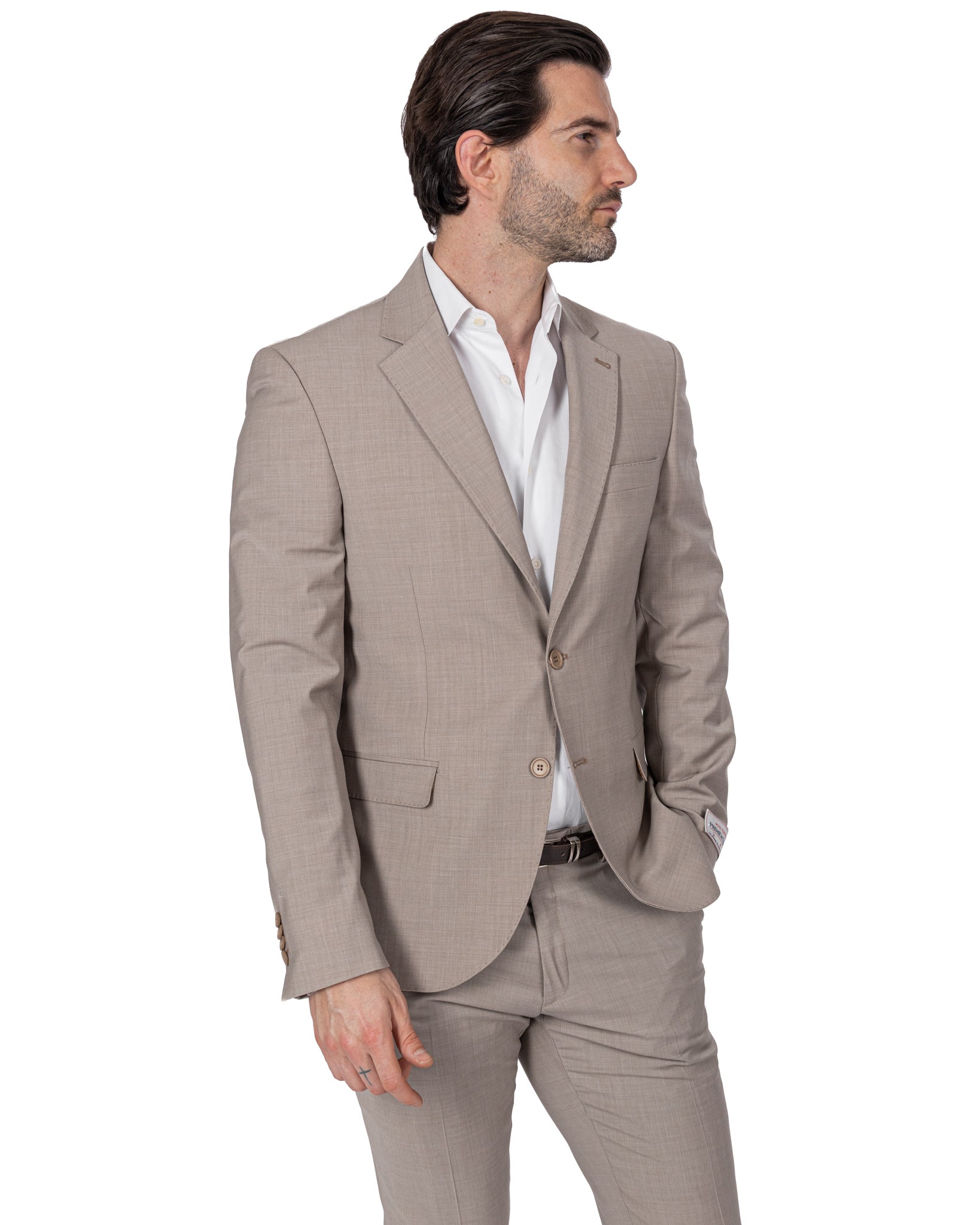 New York - Beige Single Breasted Wool Suit