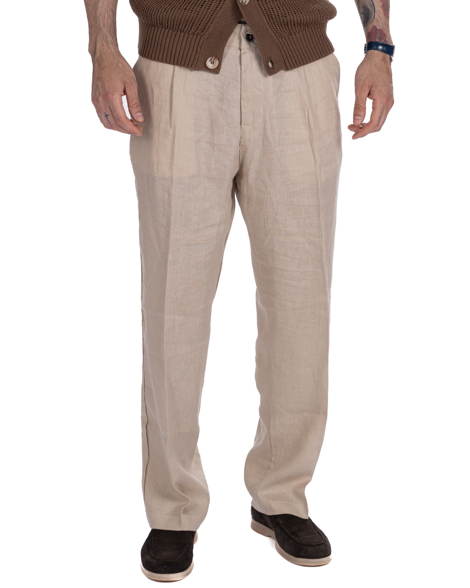 Lucas - pantalone largo in puro lino spago
