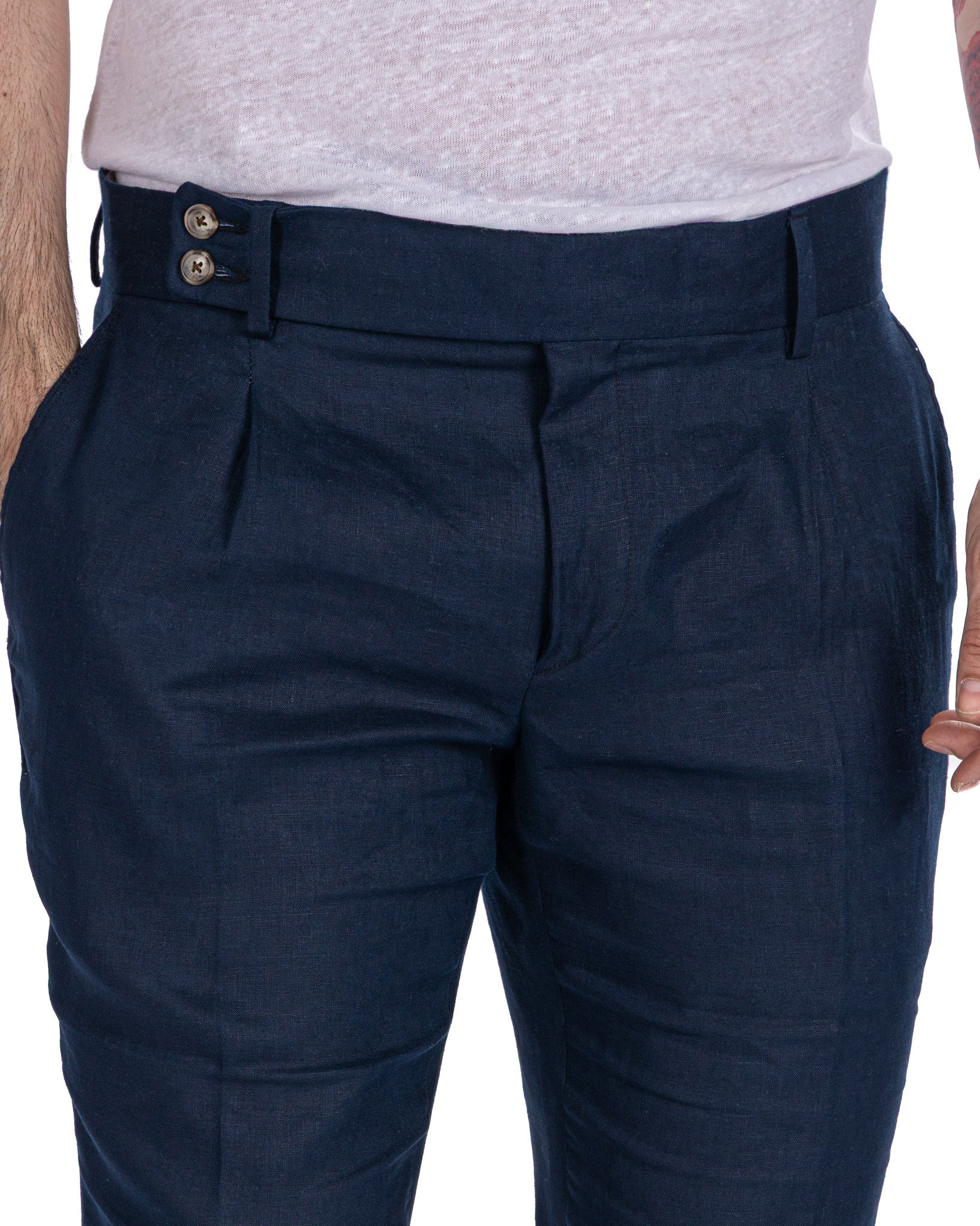 Pescaluse - pantalon taille haute en pur lin bleu