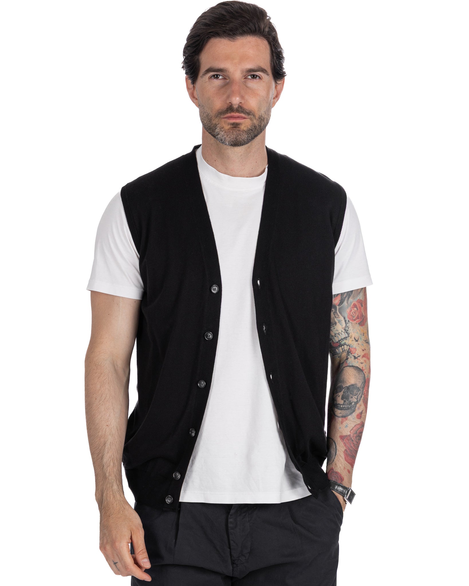 Logan - gilet in maglia di cotone nero