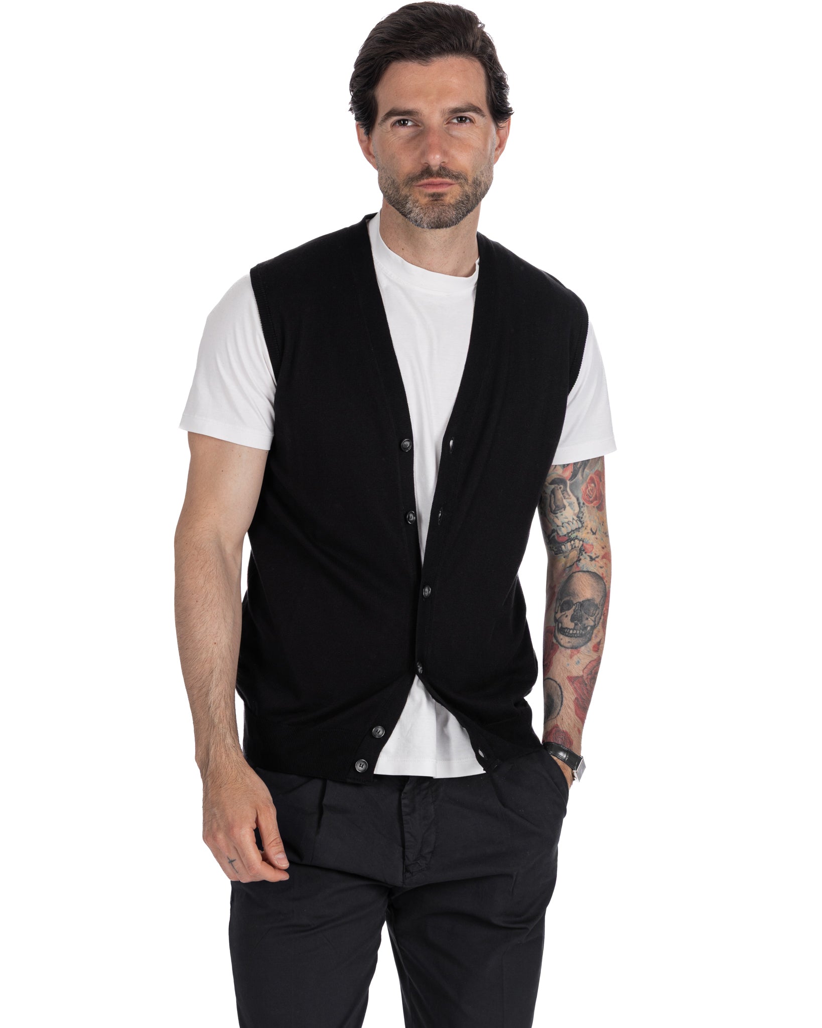 Logan - gilet in maglia di cotone nero