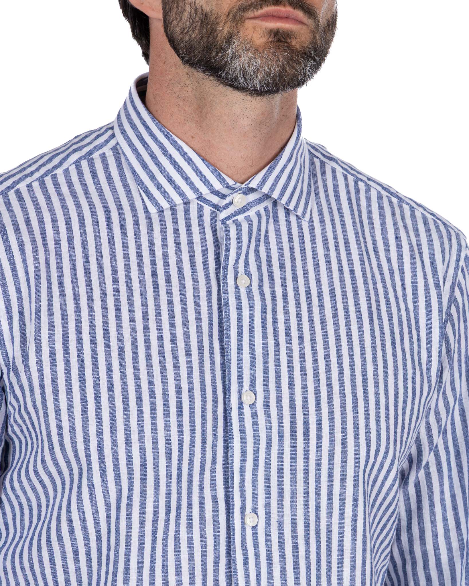 Cassis - Blue Striped Linen Blend Shirt