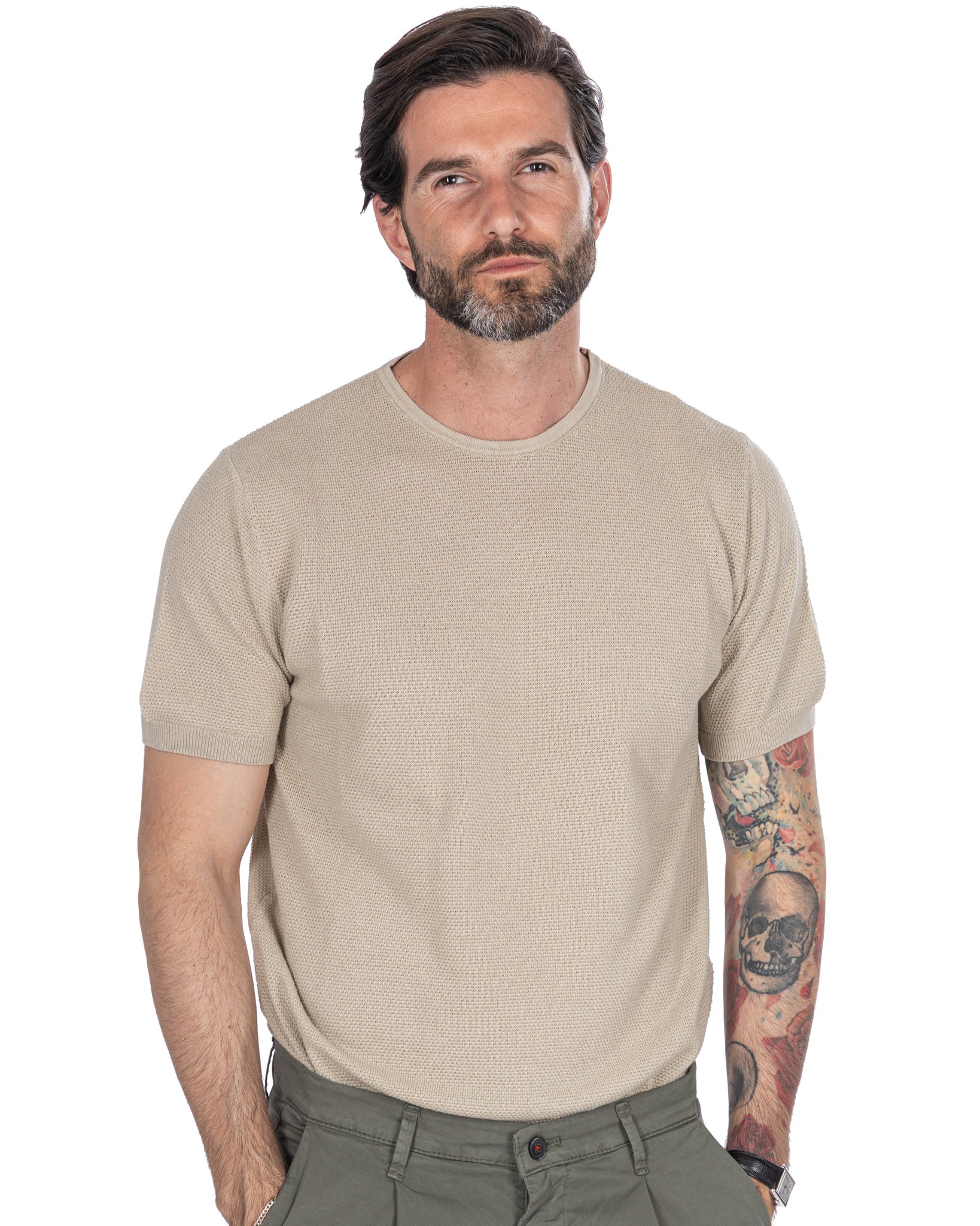 Luciano - t-shirt in maglia nido d'ape beige