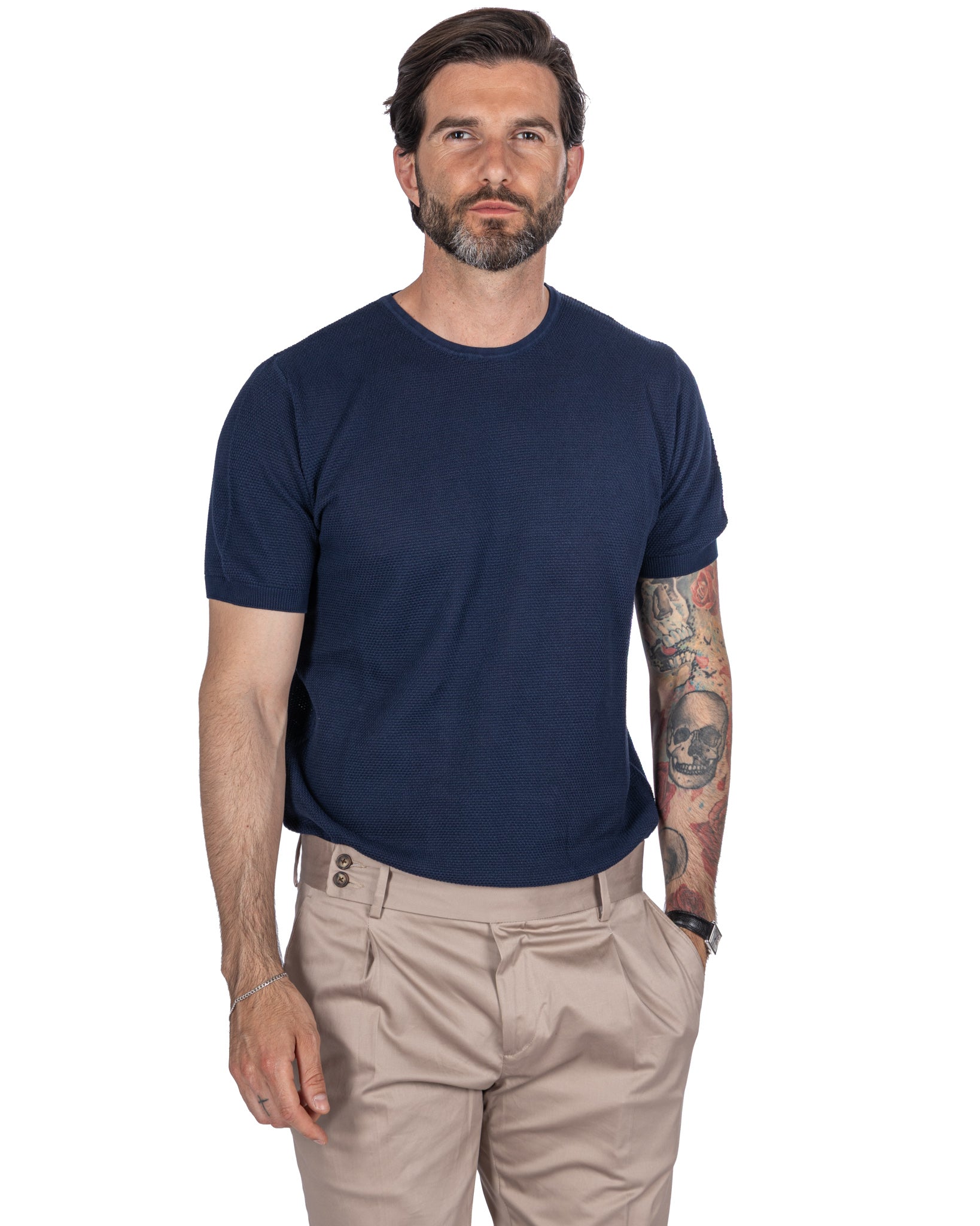 Luciano - t-shirt in maglia nido d'ape blu