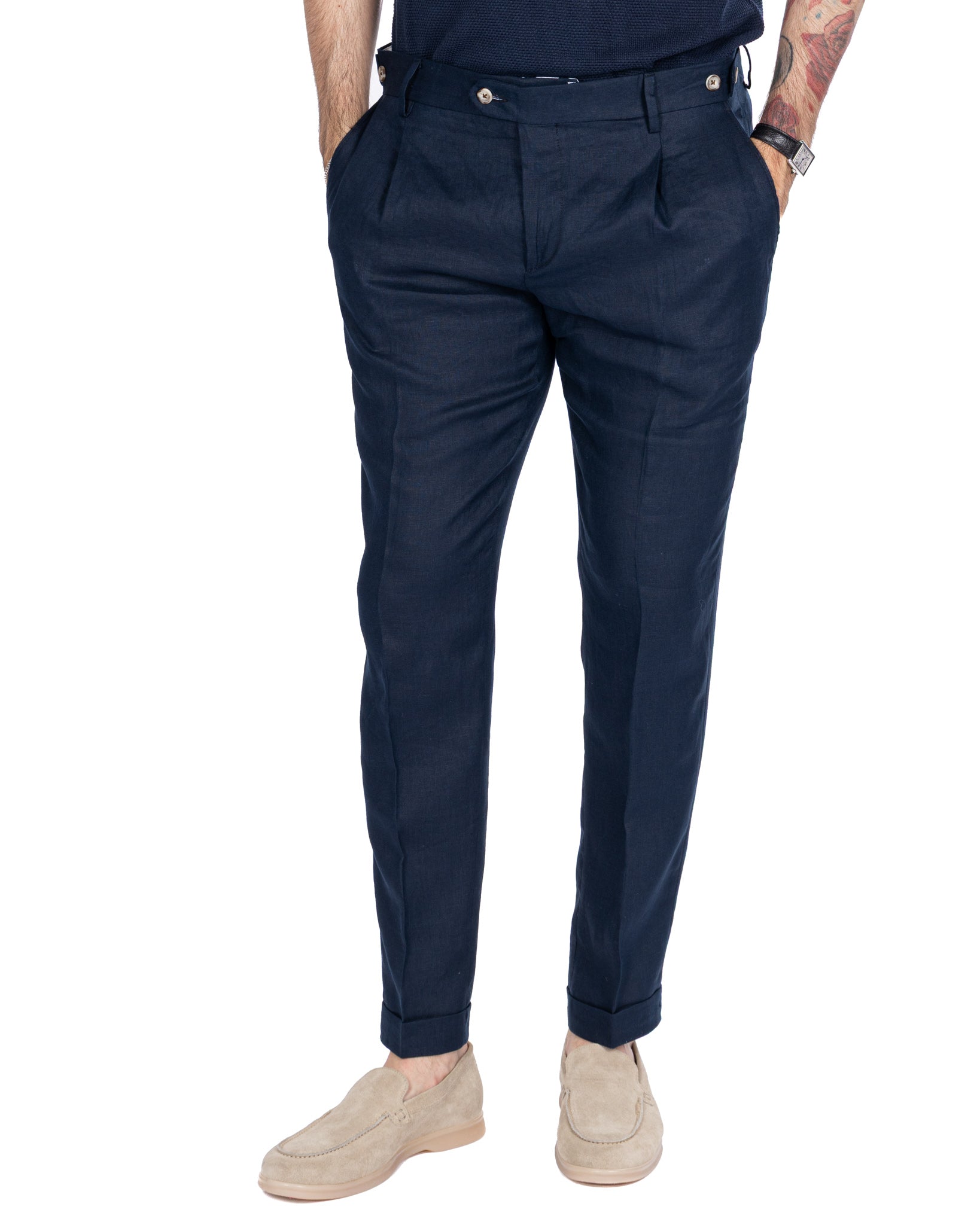 Lev - pantalone in puro lino blu