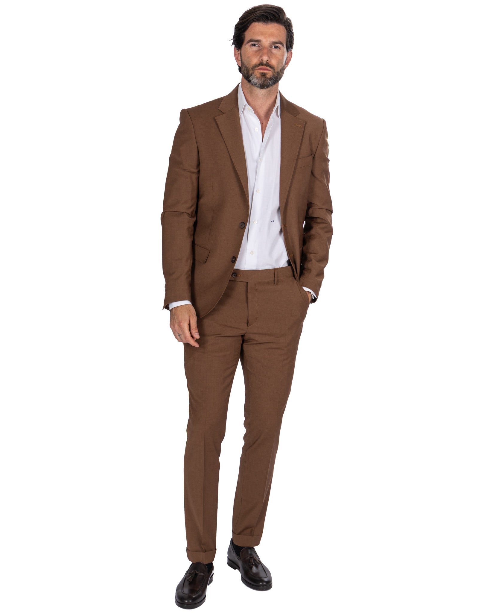 New York - Costume droit en laine tabac