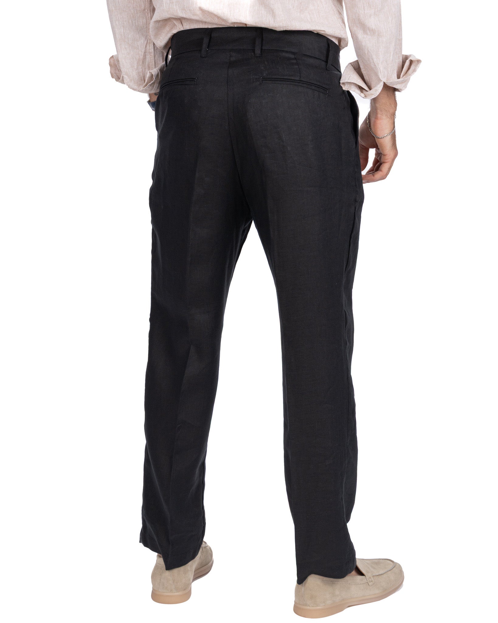 Lucas - pantalon large en pur lin noir à plis