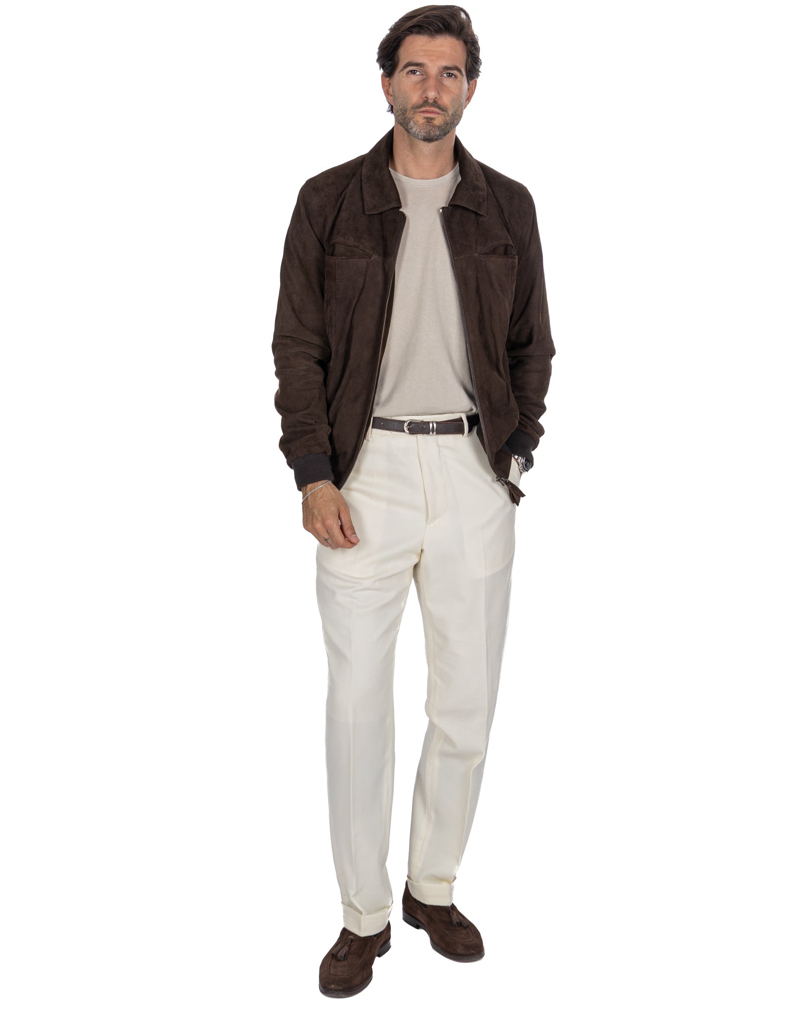 Dark brown suede zip jacket