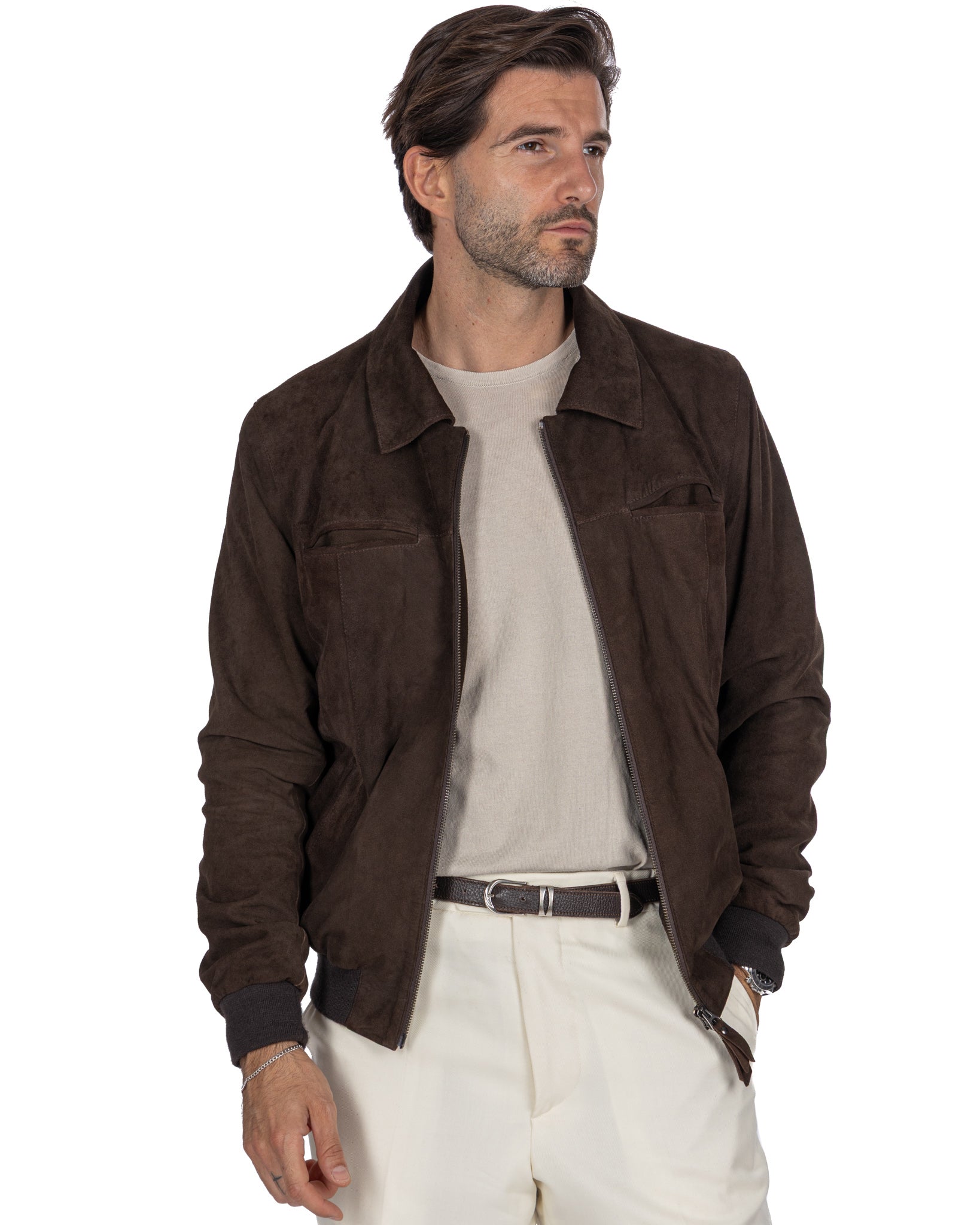 Dark brown suede zip jacket