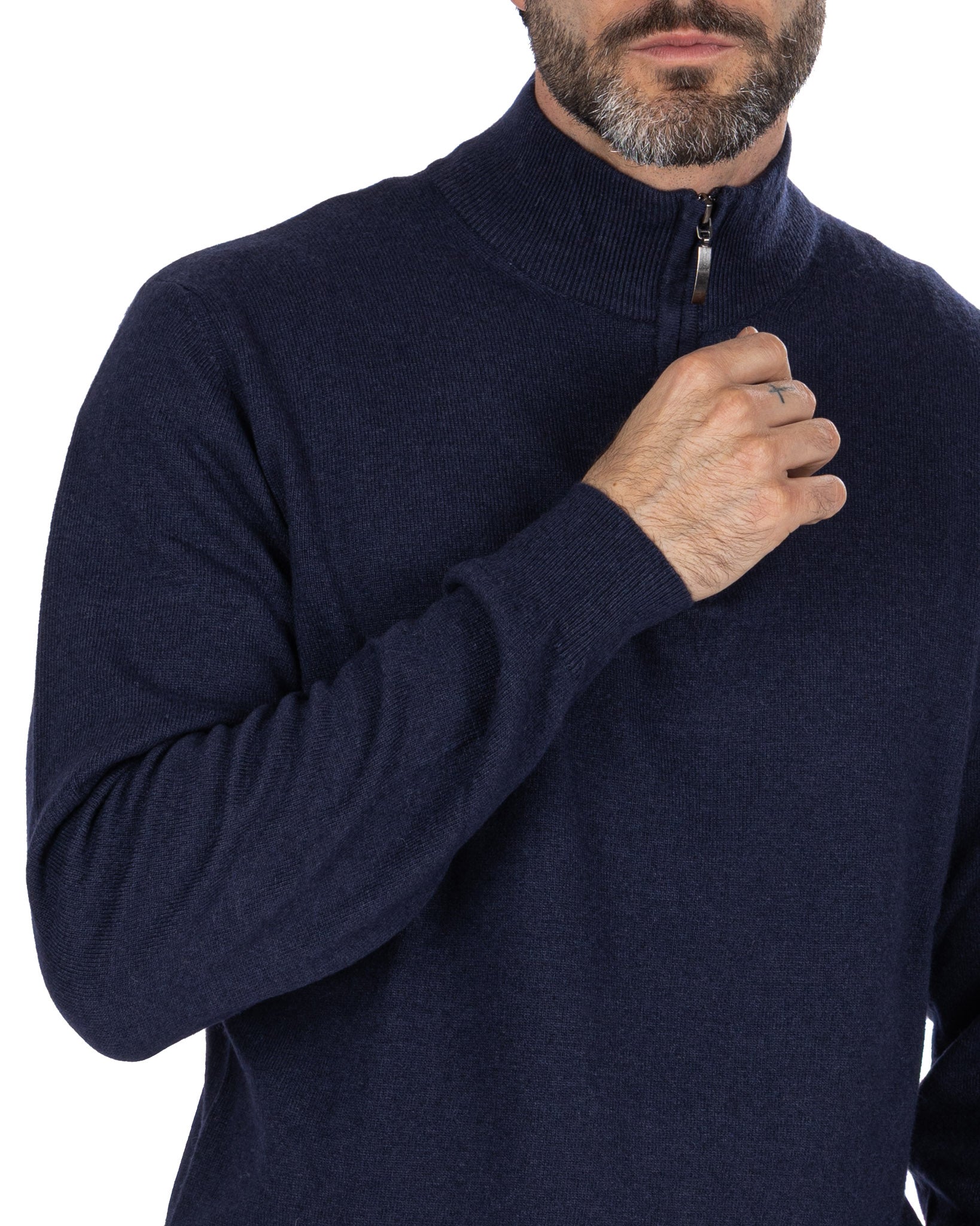 Lupetto con zip Rory in misto cachemire blu