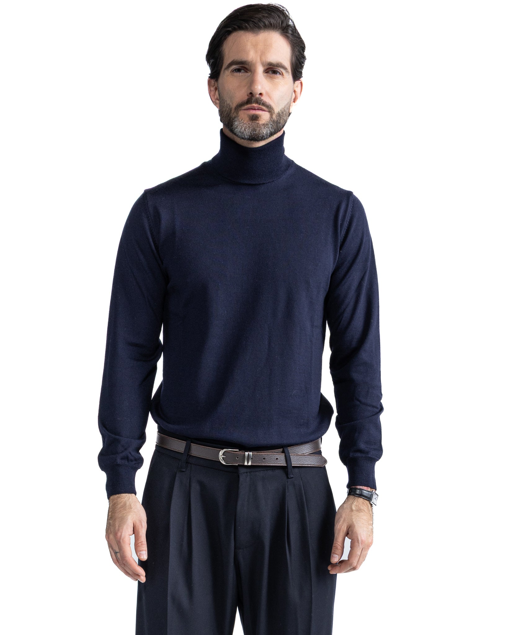 Vietri Turtleneck in Merino Wool Tollegno Blue