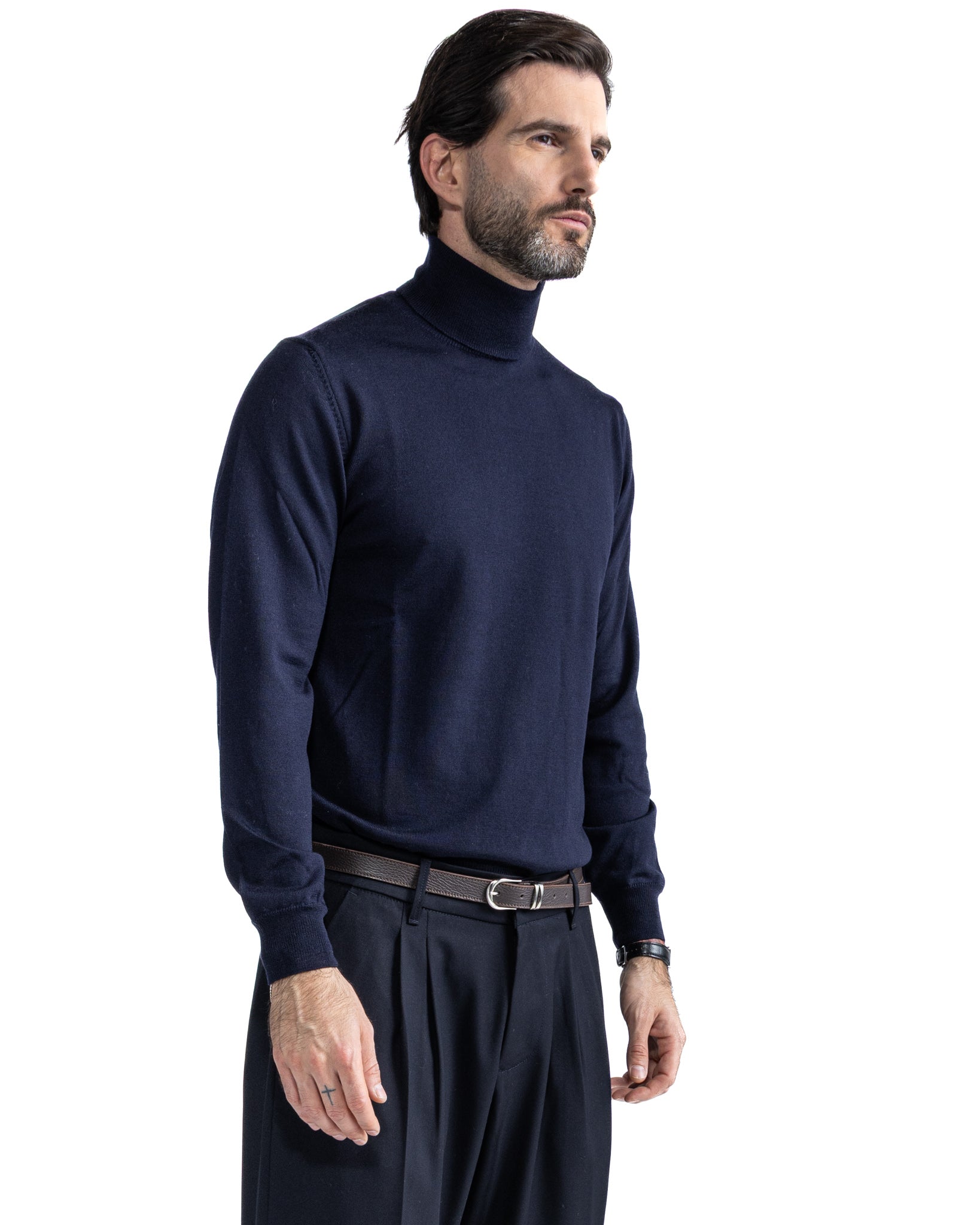 Vietri Turtleneck in Merino Wool Tollegno Blue